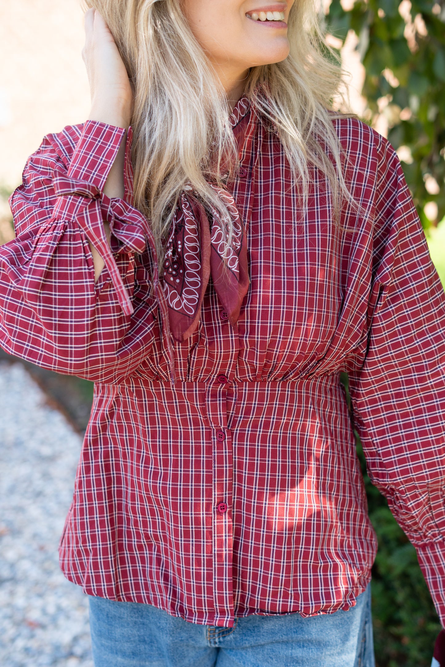 Blouse Rimke rood geblokt