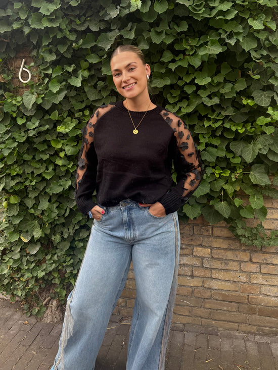 Trui Roos Flower Zwart