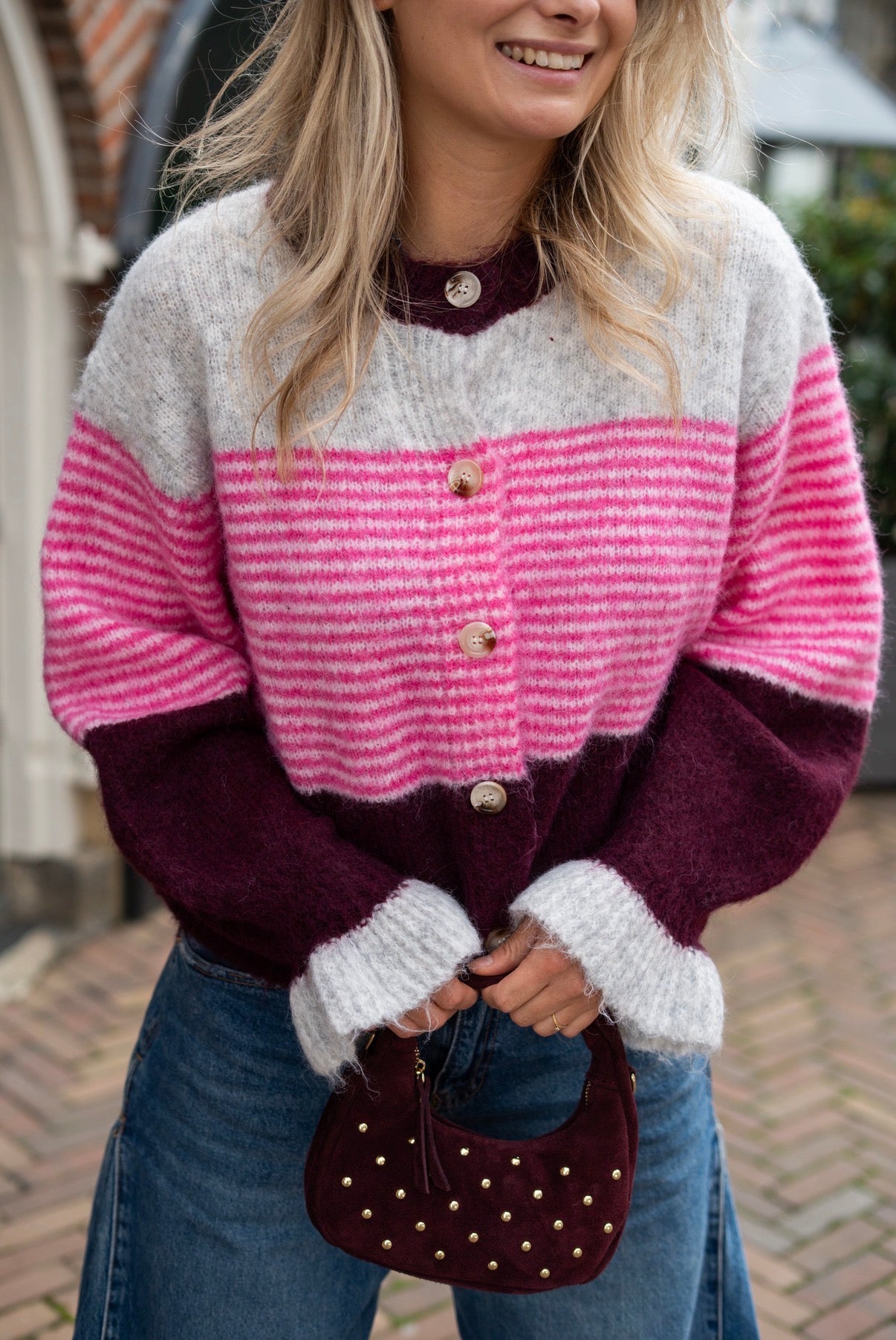 Vest Feline Bordeaux roze met ruffle mouw