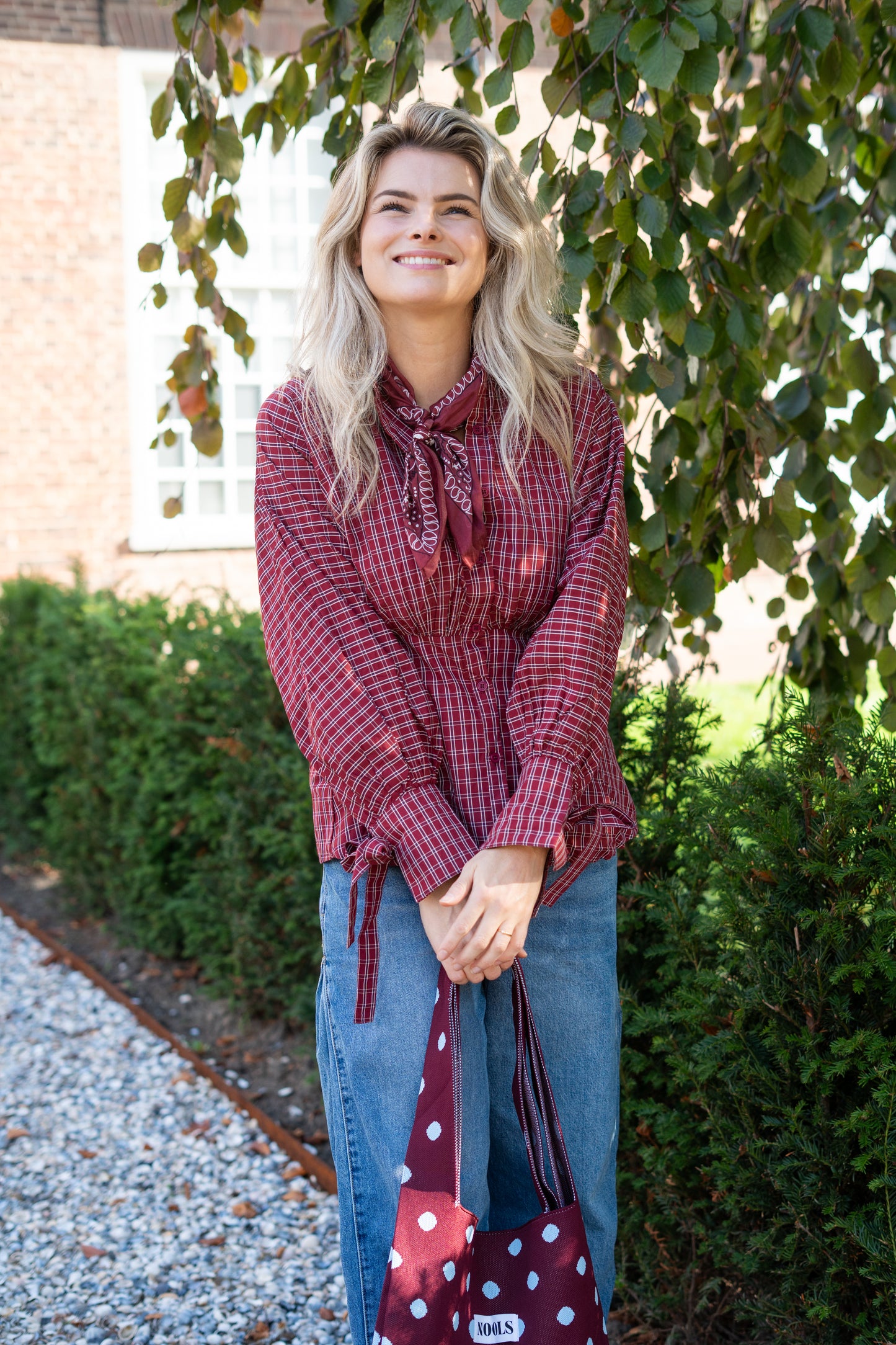 Blouse Rimke rood geblokt