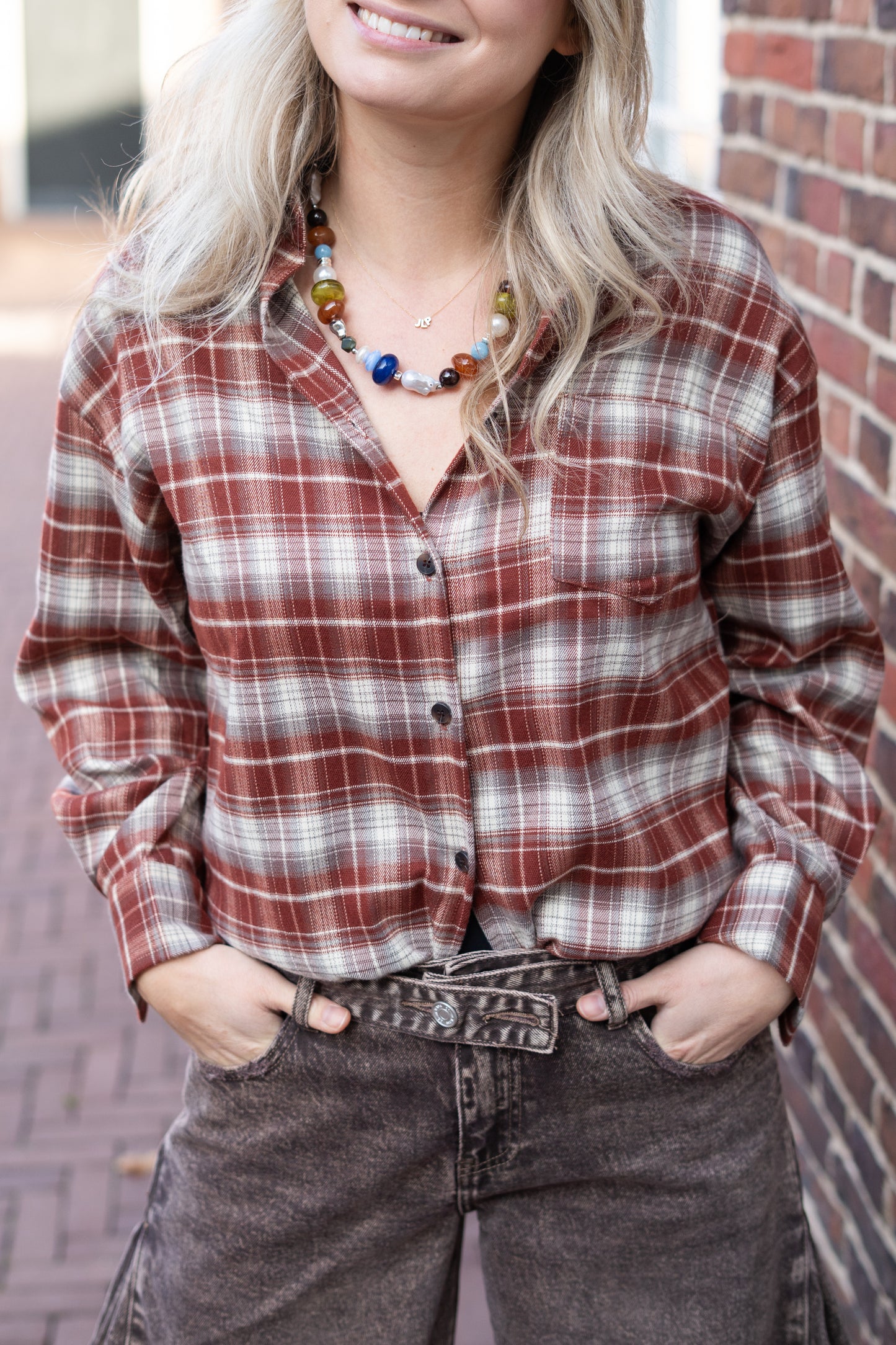 Blouse Liv bordeaux geruit