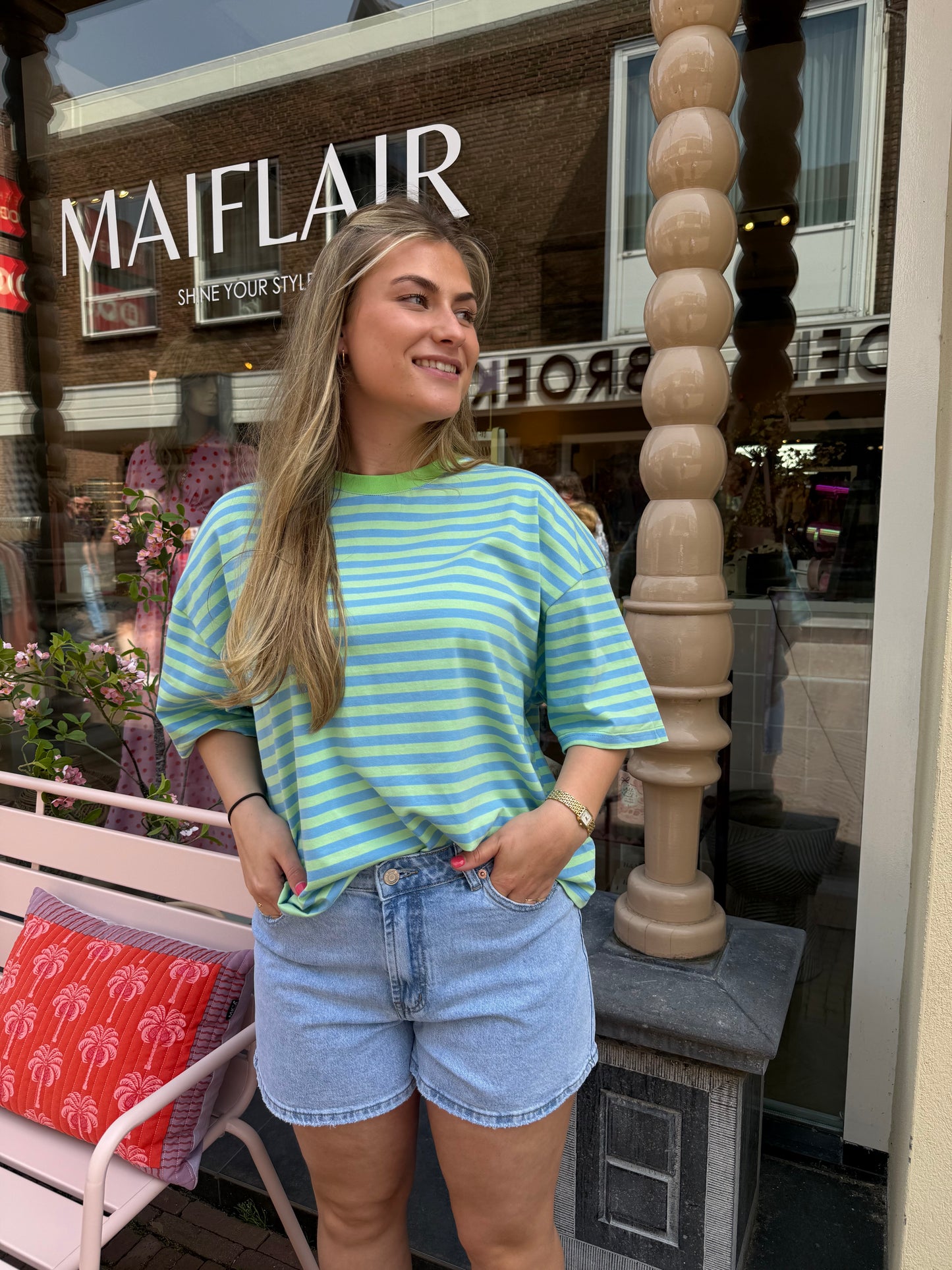 Groen Blauwe Stripe T-shirt Apres Plage