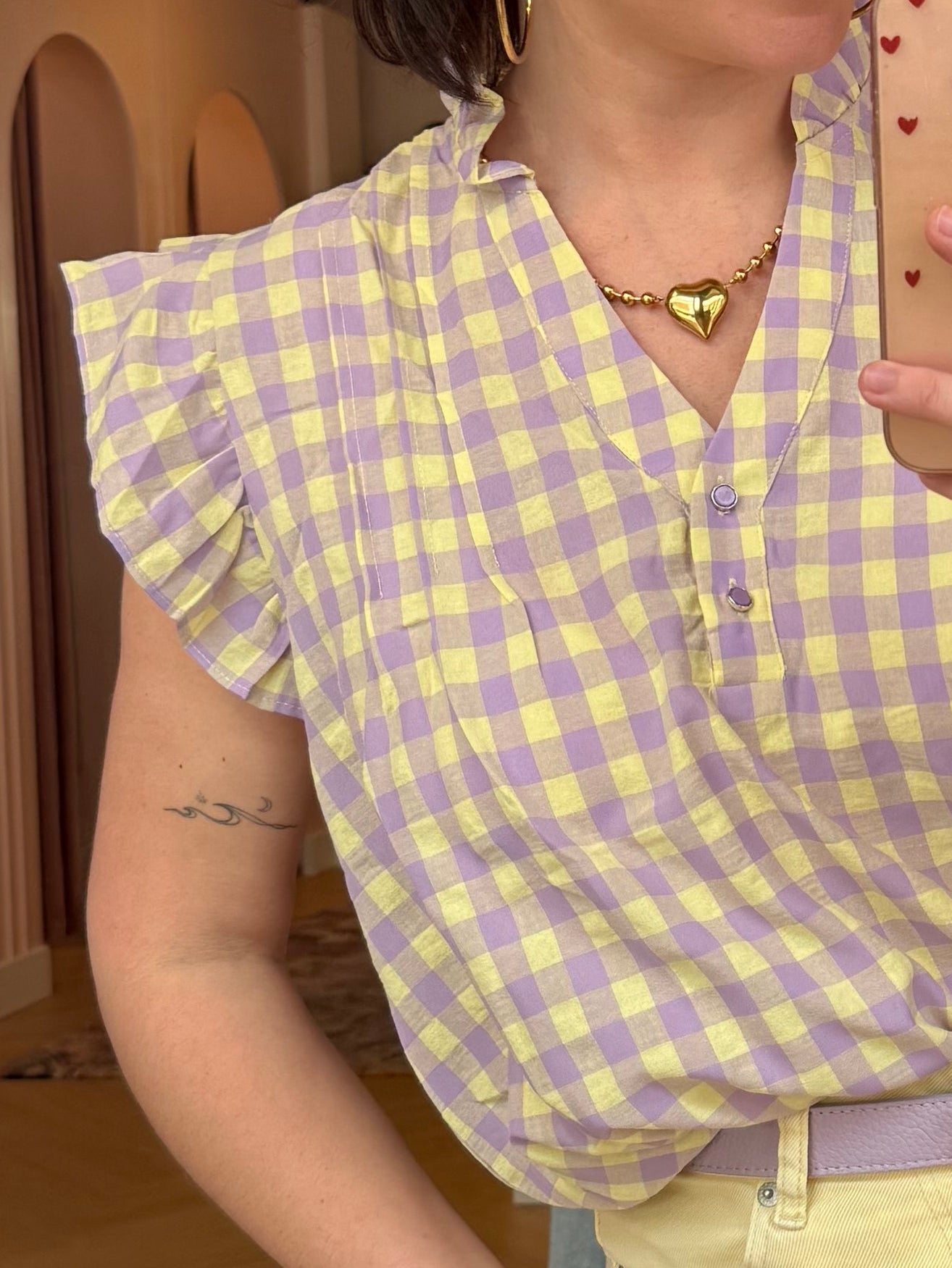 Blouse Joyce Lila Geel Geblokt