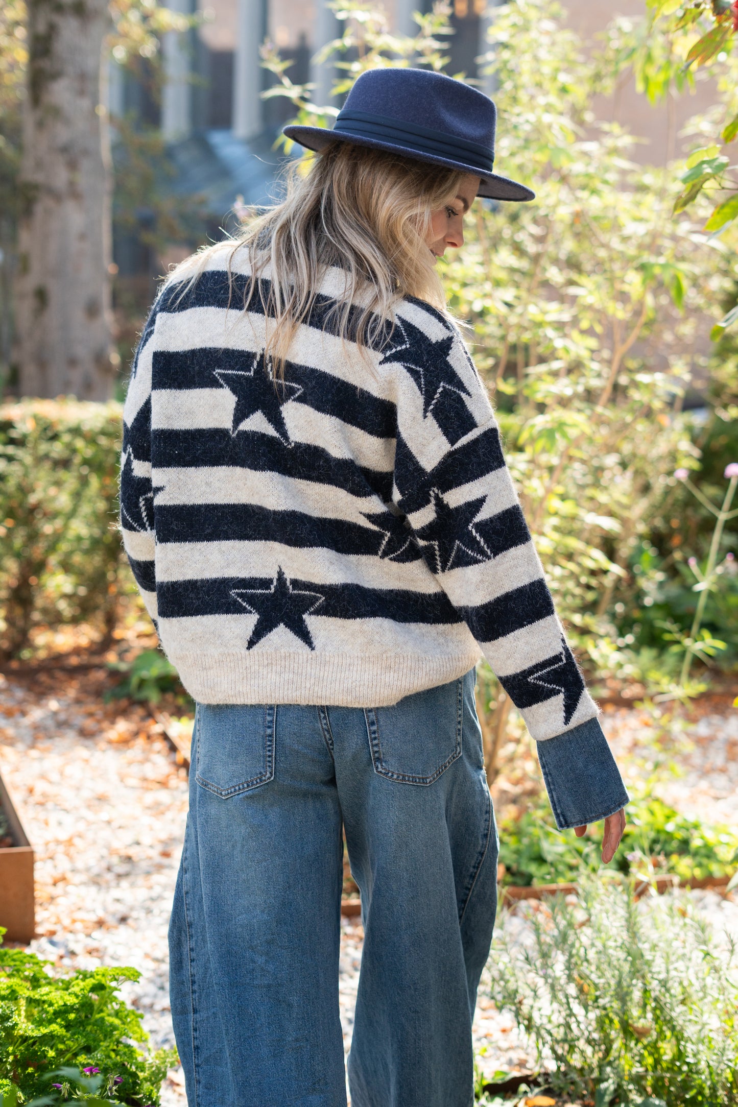 Sweater Star met denim kraag