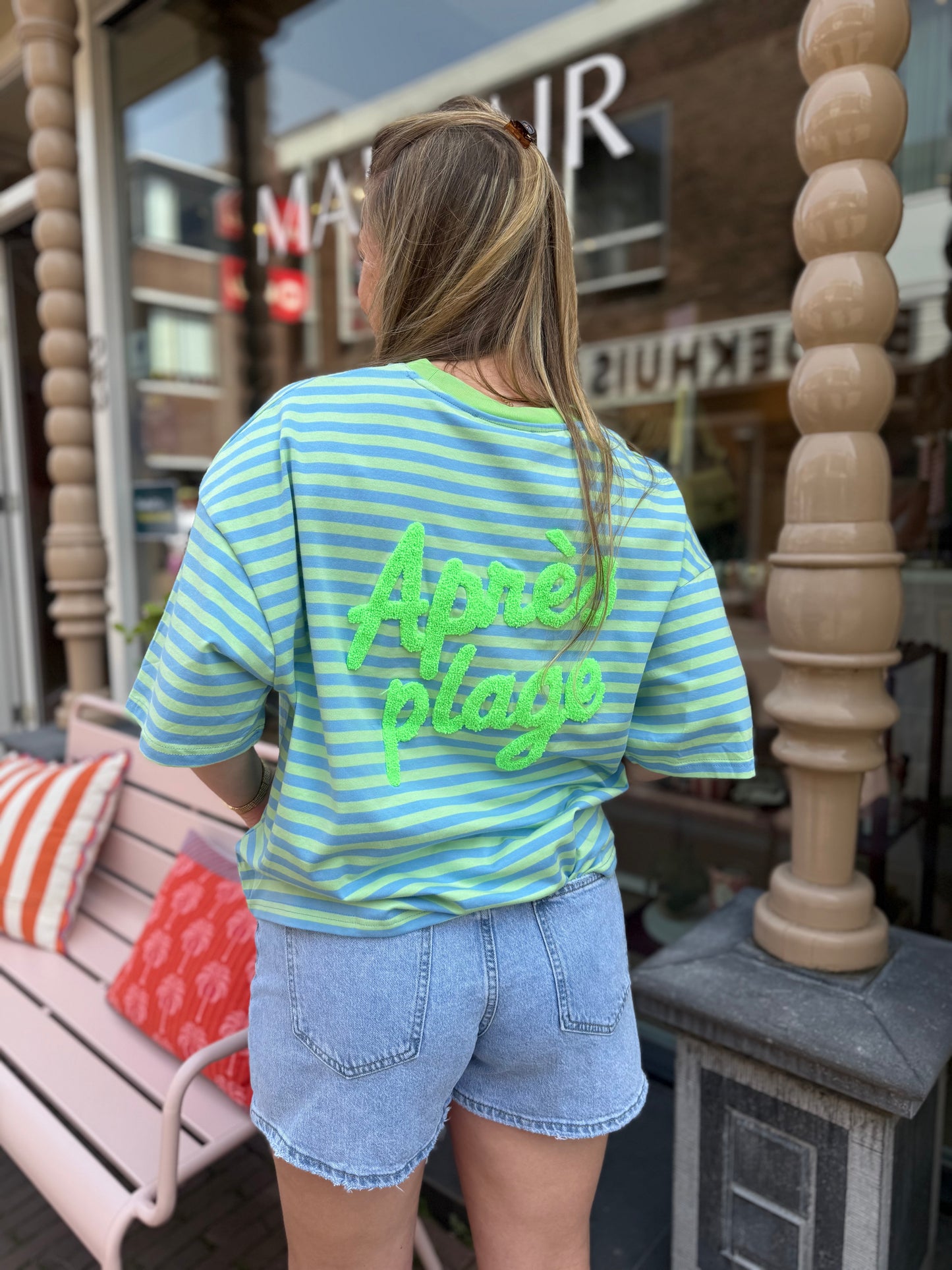 Groen Blauwe Stripe T-shirt Apres Plage