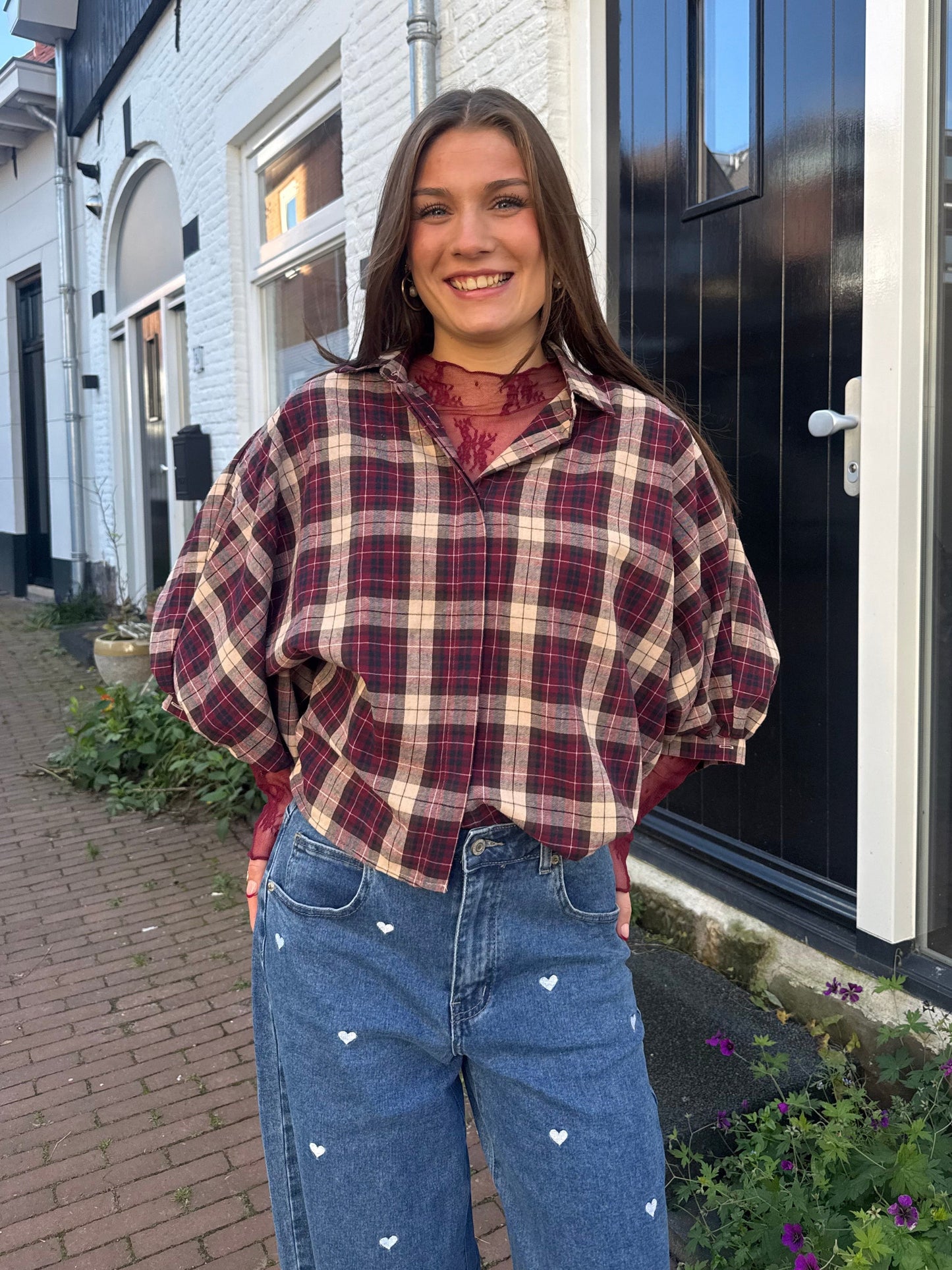 Blouse Femke rood geblokt