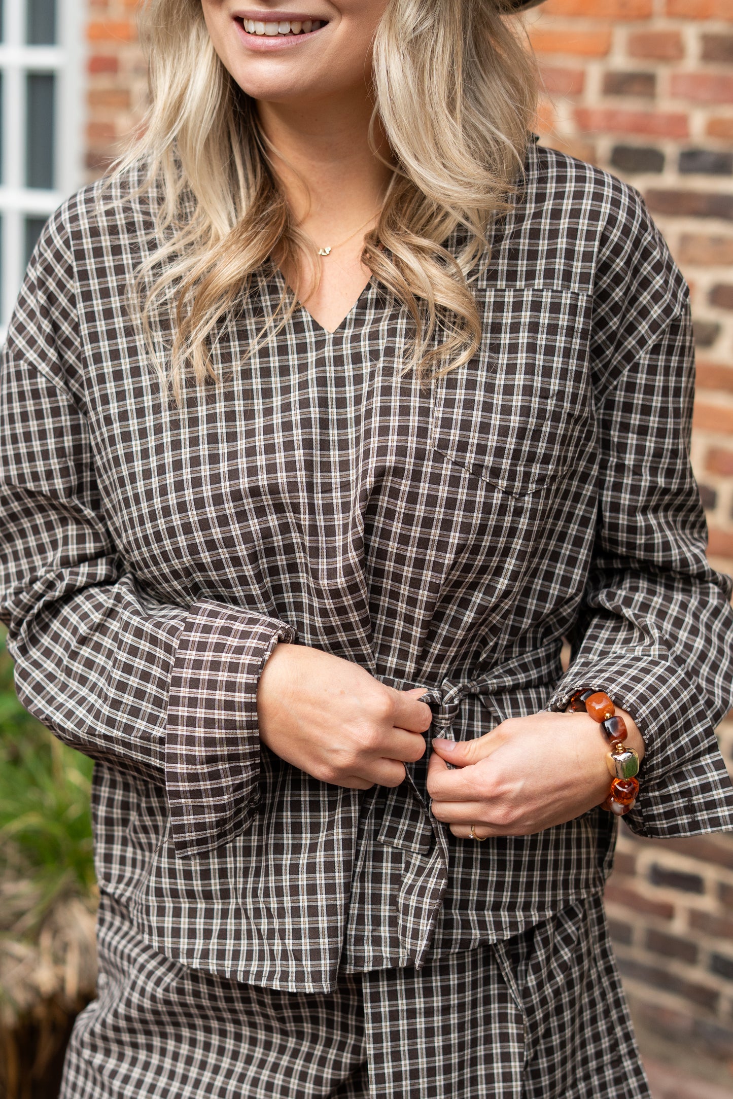 Blouse Lonne Bruin Geruit