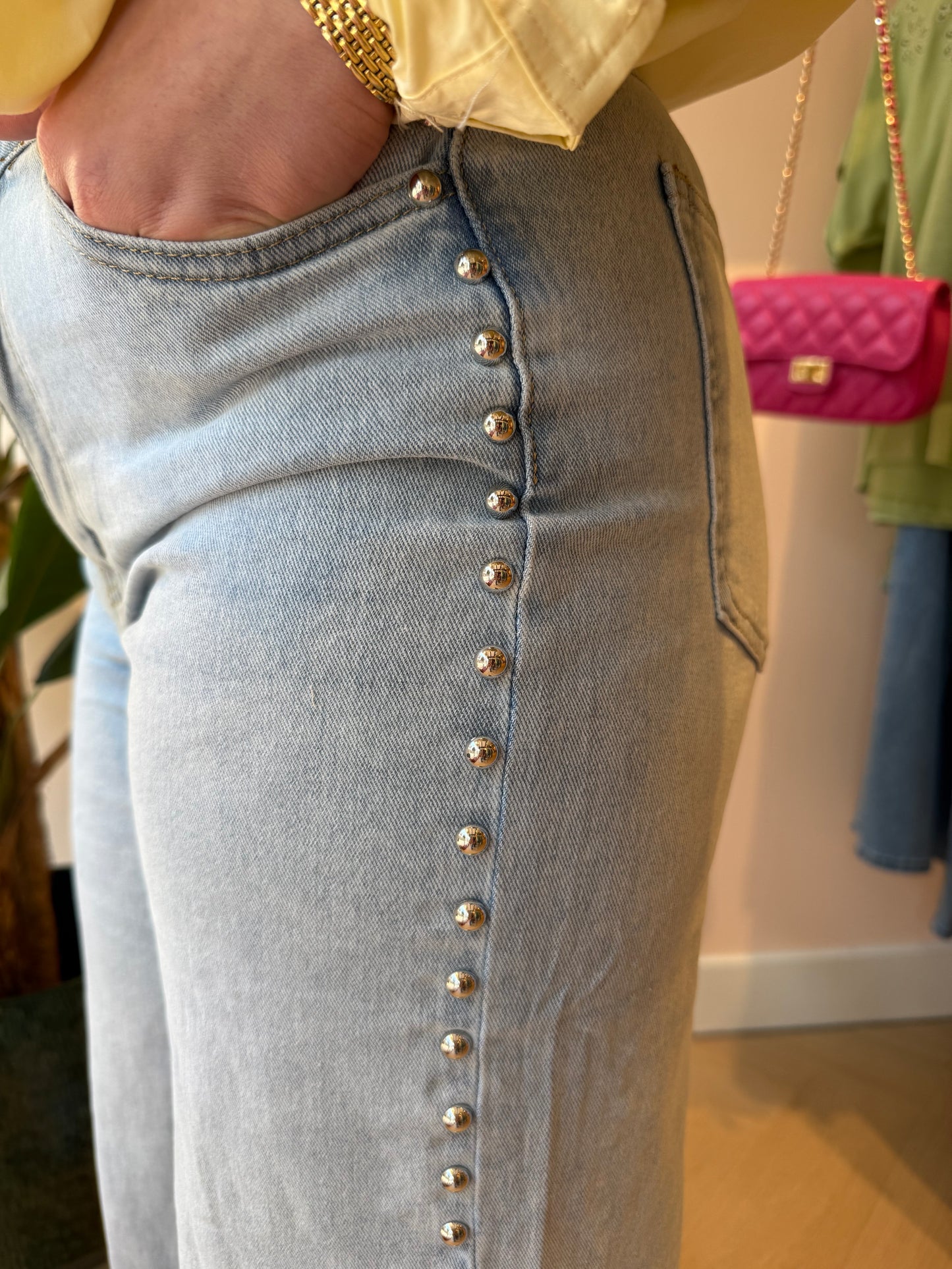 Jeans Pien Studs Denim Blue Wide Leg
