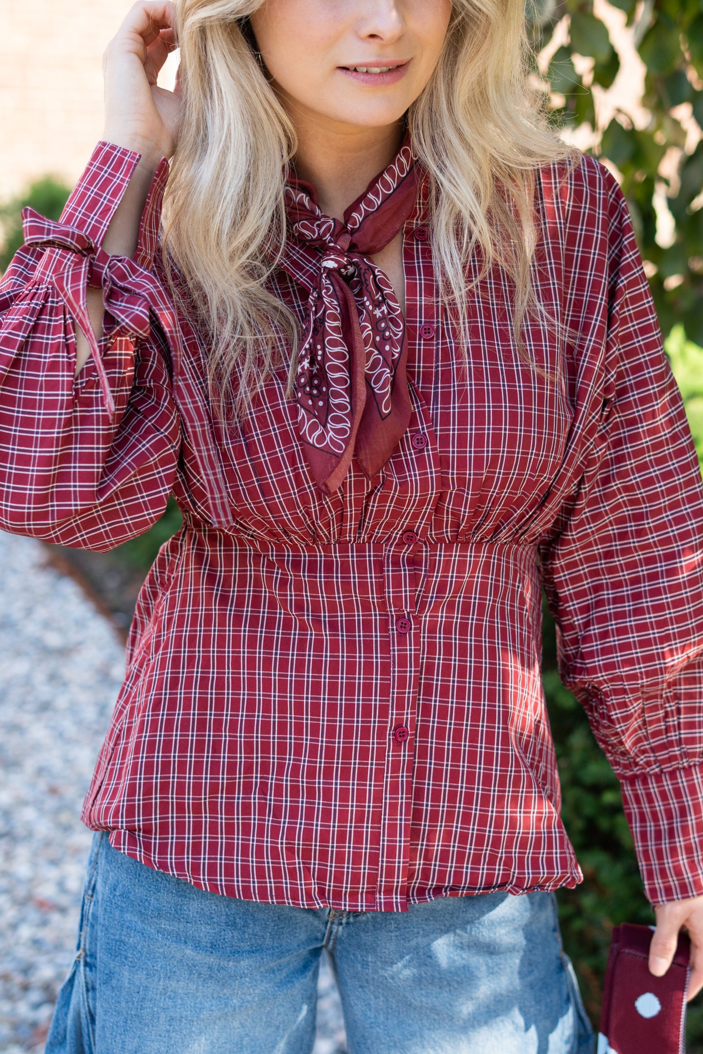 Blouse Rimke rood geblokt