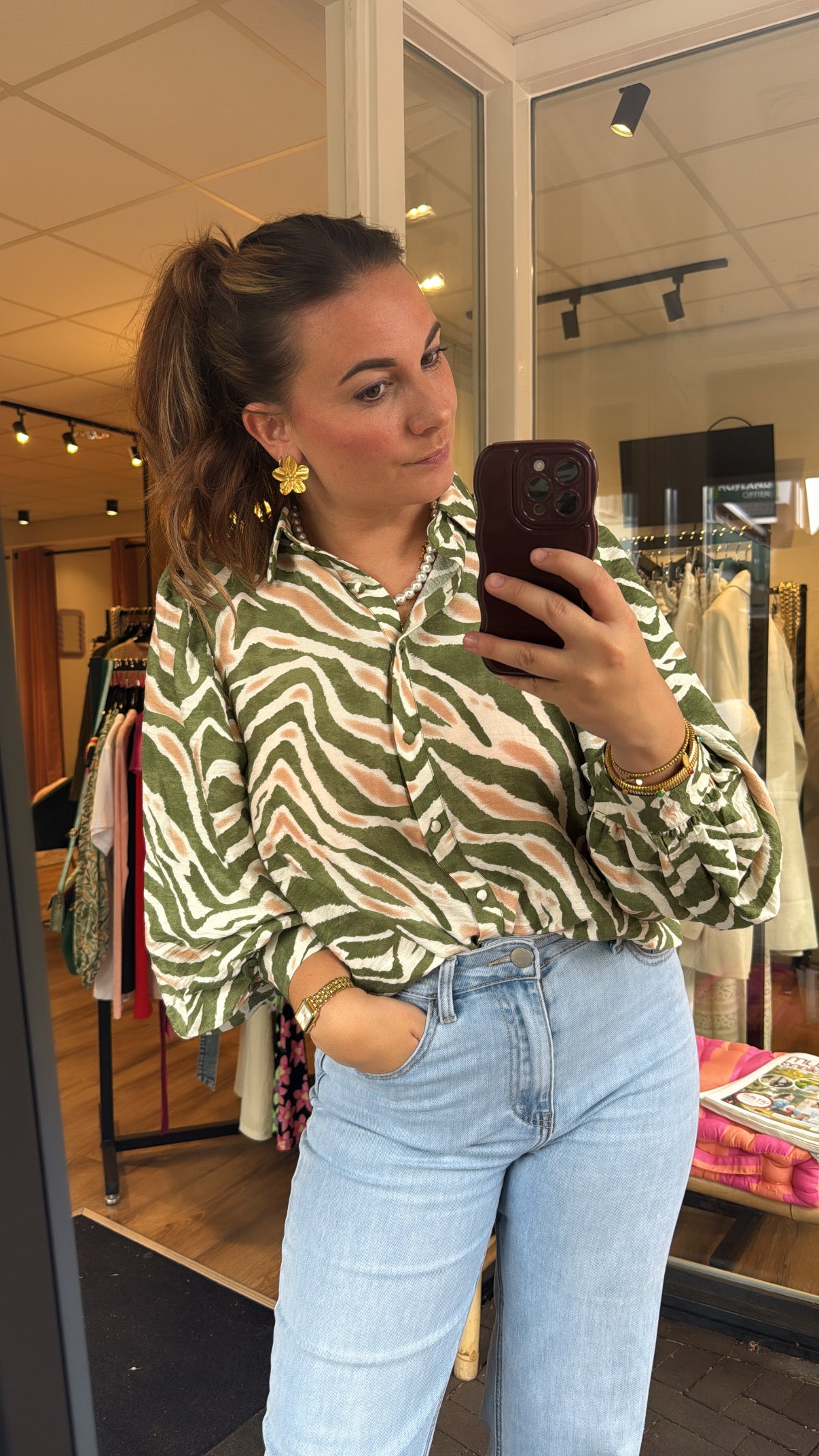 Blouse Maartje Groen Beige
