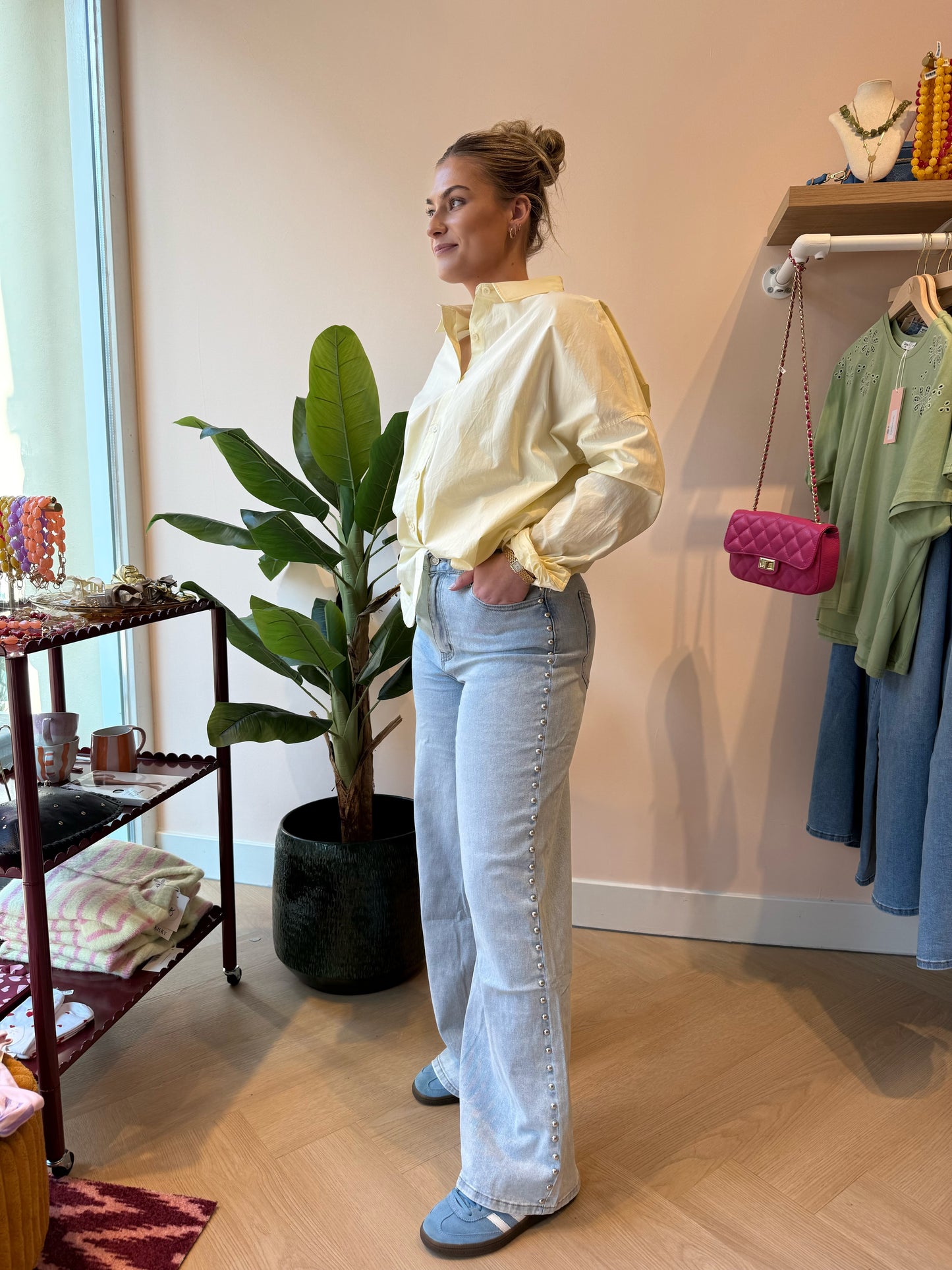 Jeans Pien Studs Denim Blue Wide Leg