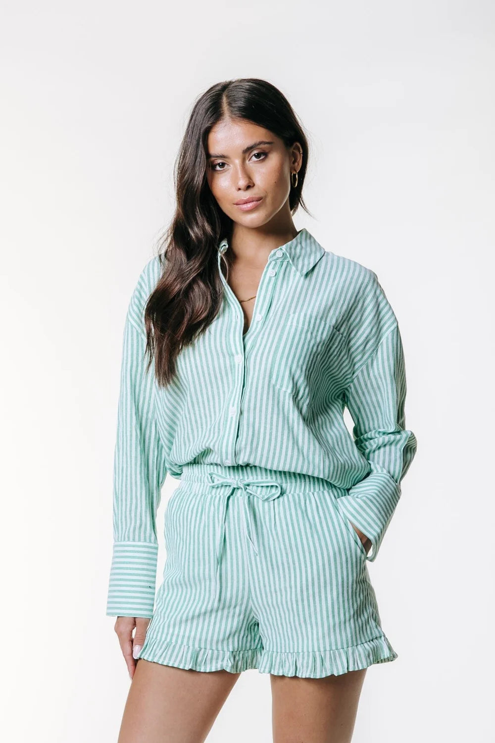 Colourful Rebel Sensa Striped Ruffle Short