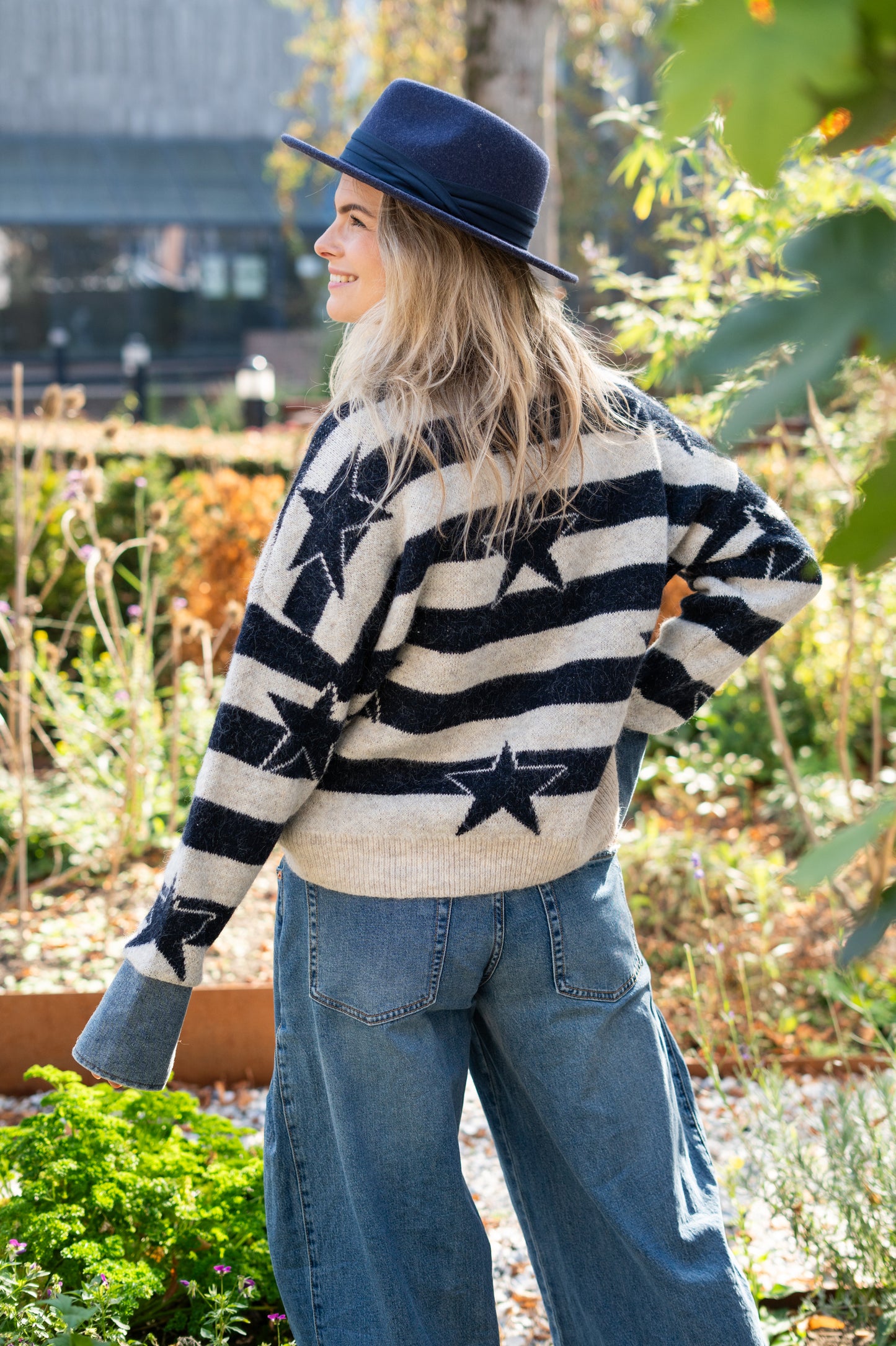 Sweater Star met denim kraag