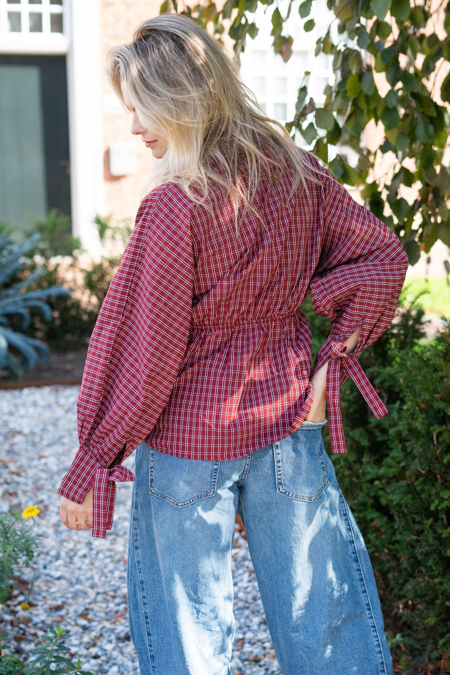 Blouse Rimke rood geblokt