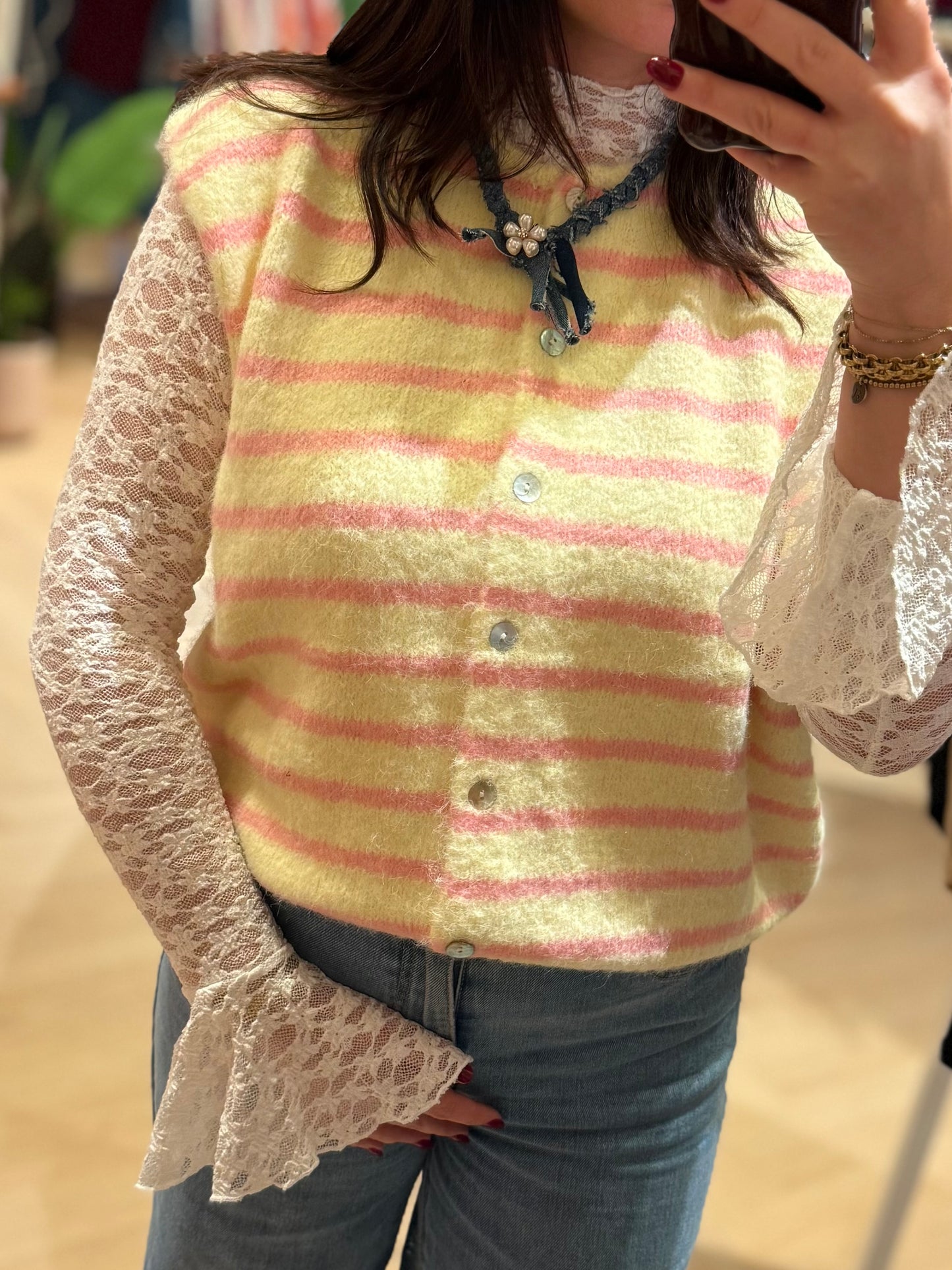 Gilet Nienke Geel Roze