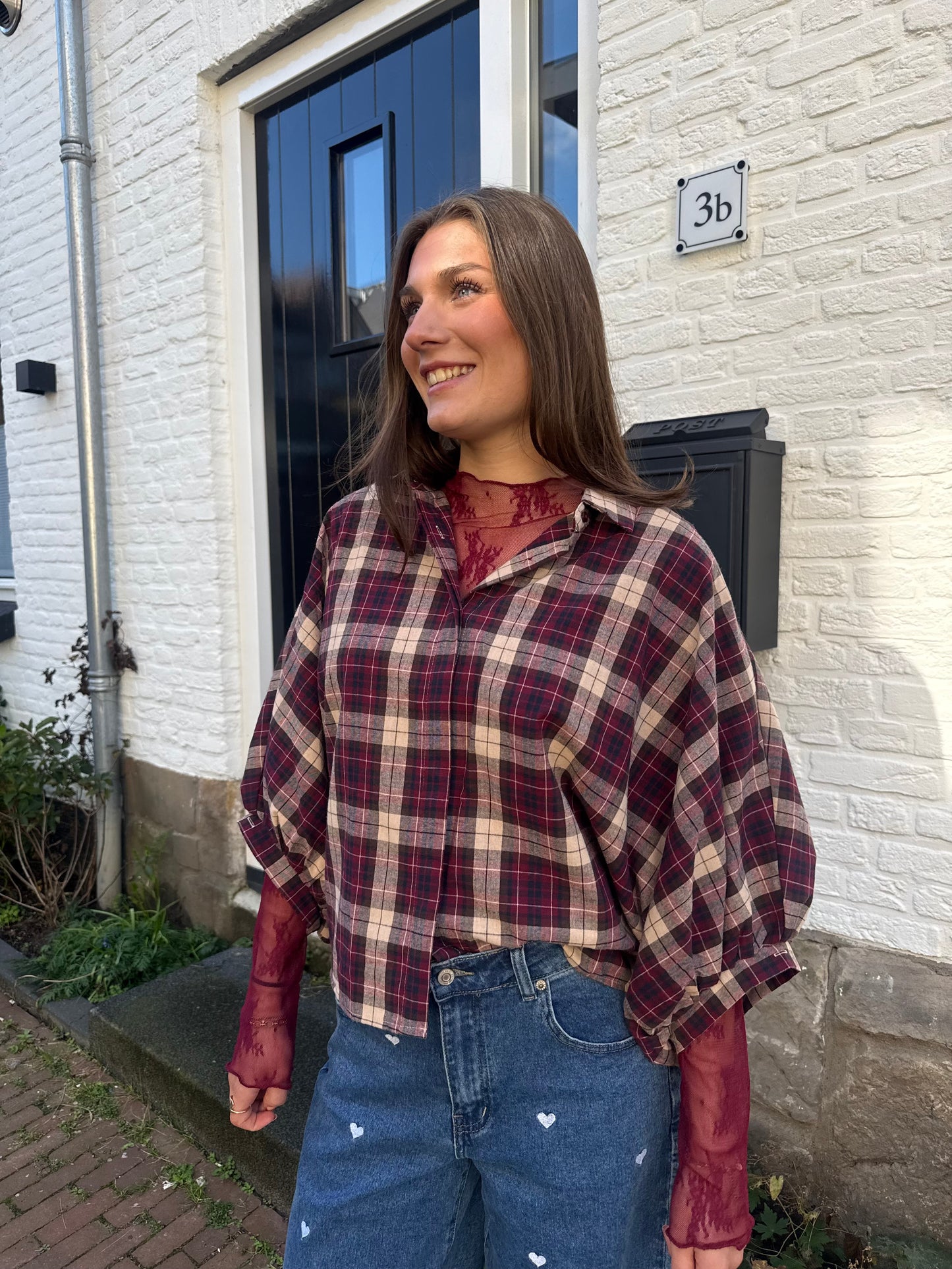 Blouse Femke rood geblokt