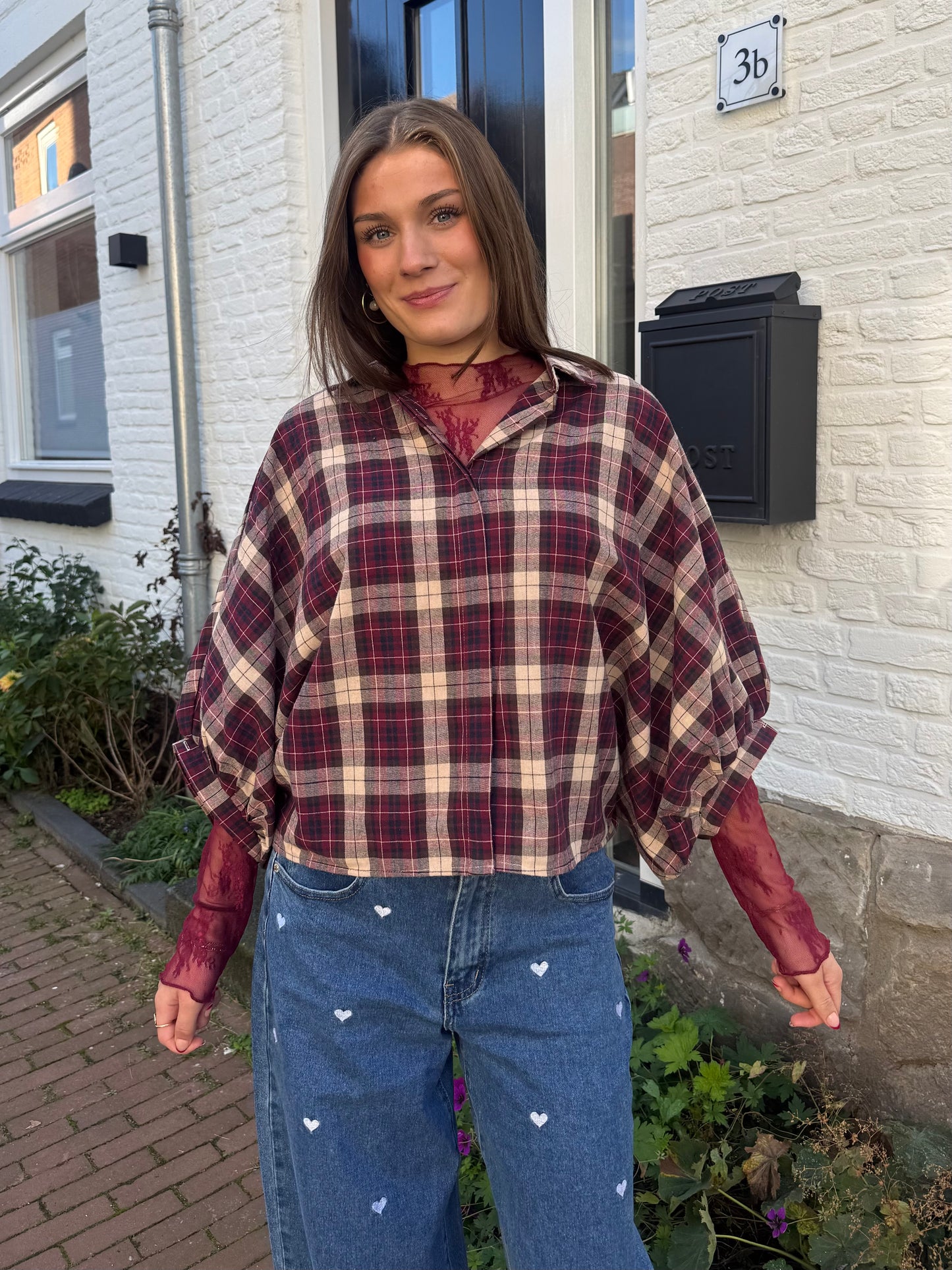 Blouse Femke rood geblokt