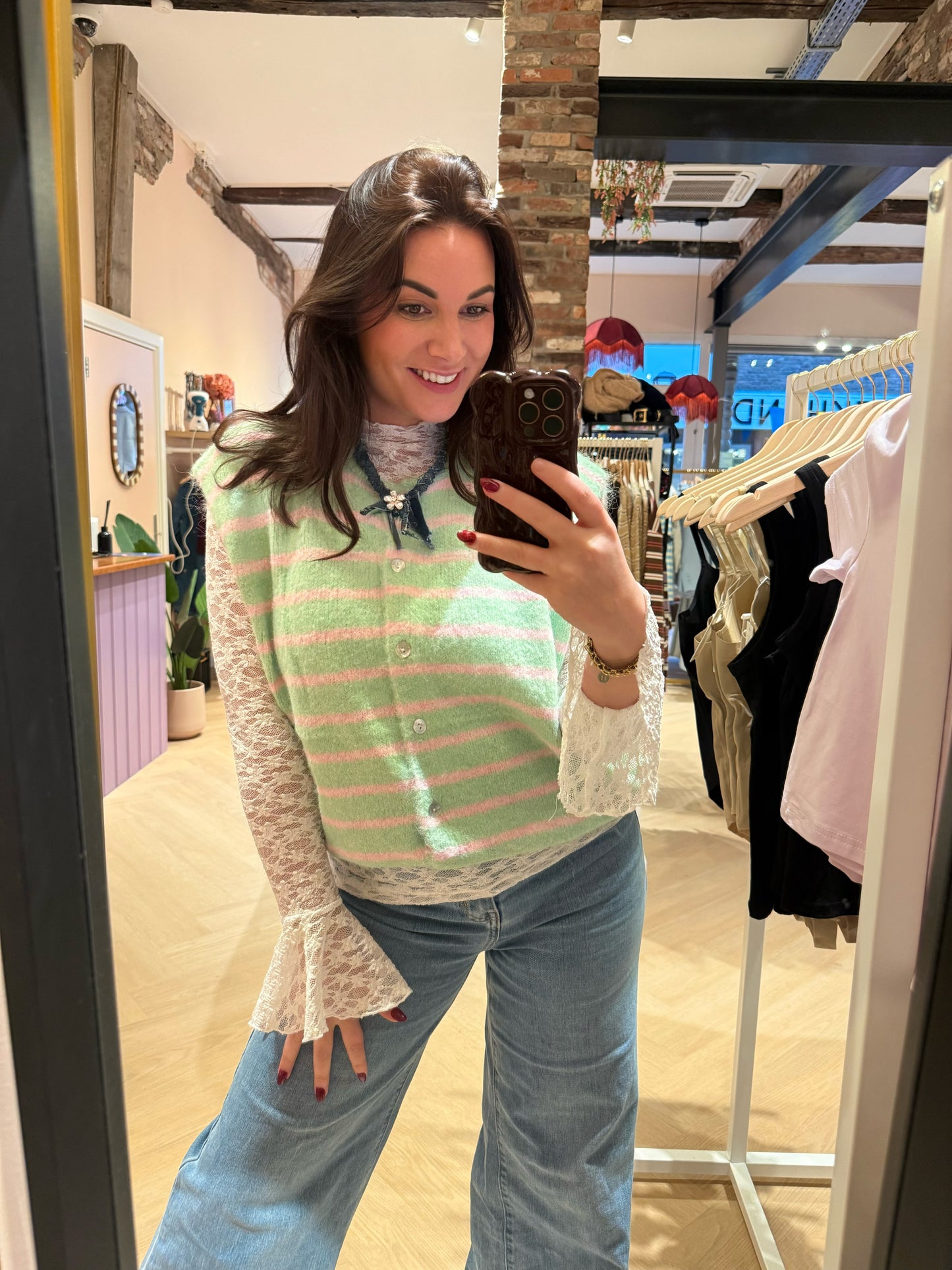 Gilet Nienke Groen Roze