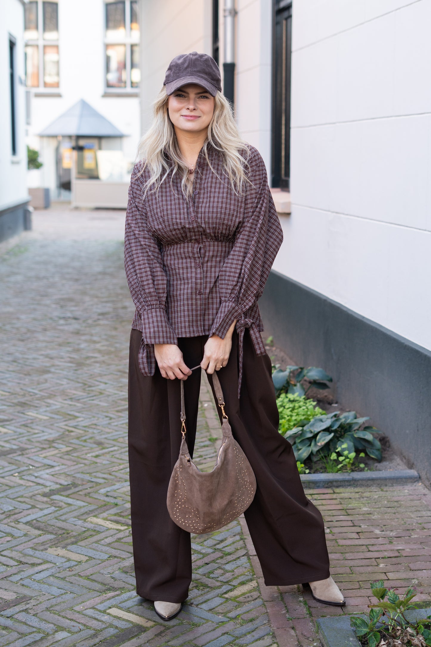 Blouse Rimke bruin geblokt