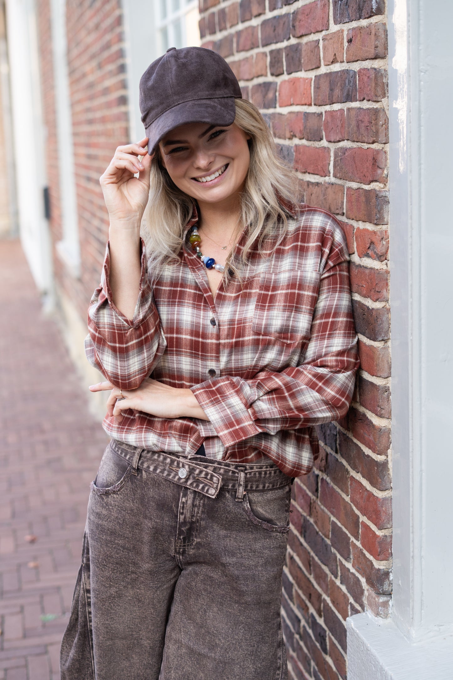 Blouse Liv bordeaux geruit