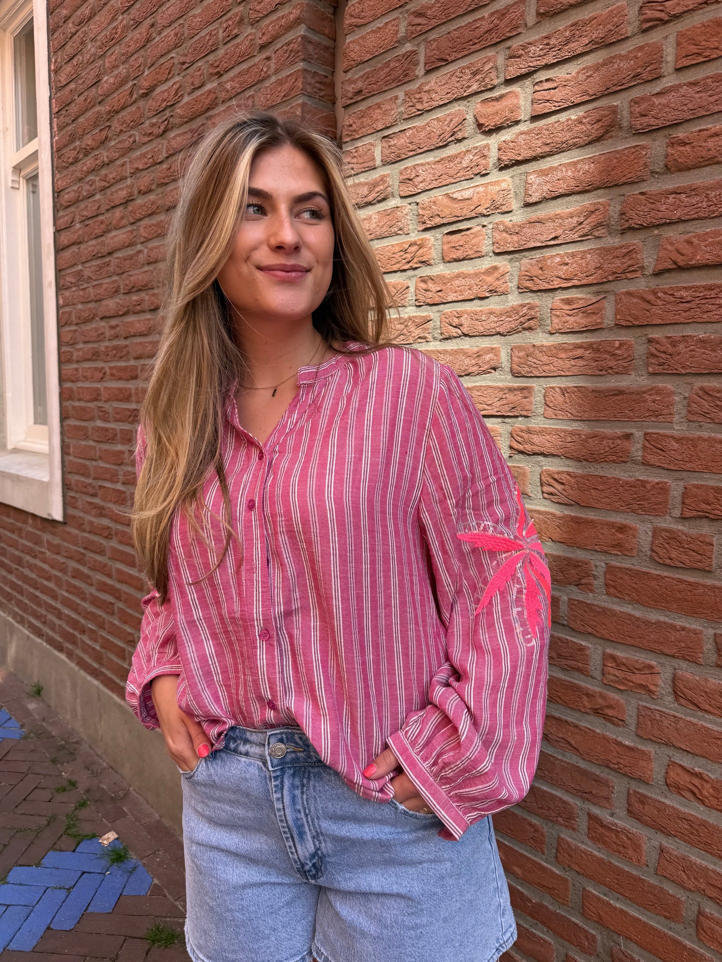 Blouse Palm Neon Roze