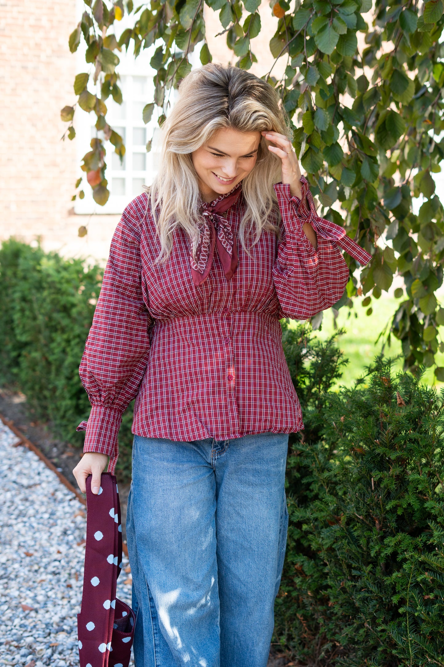 Blouse Rimke rood geblokt
