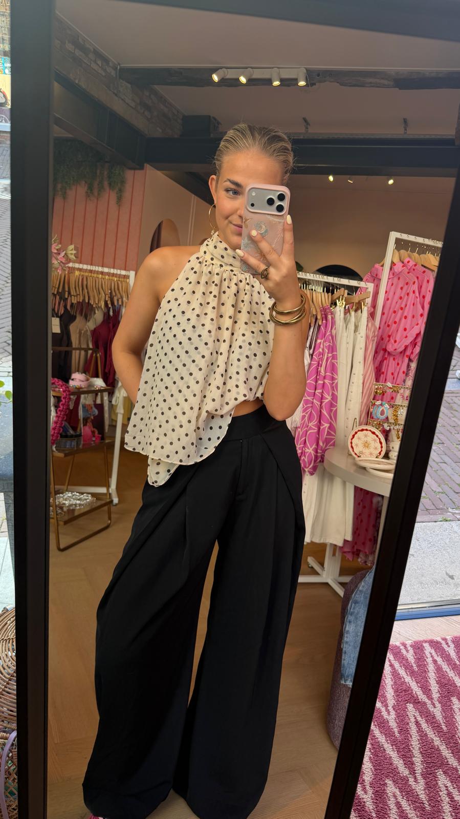 Top Lora Beige Bruin Dots
