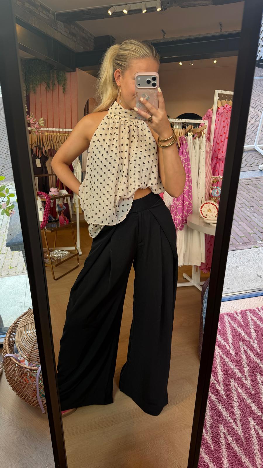 Top Lora Beige Bruin Dots