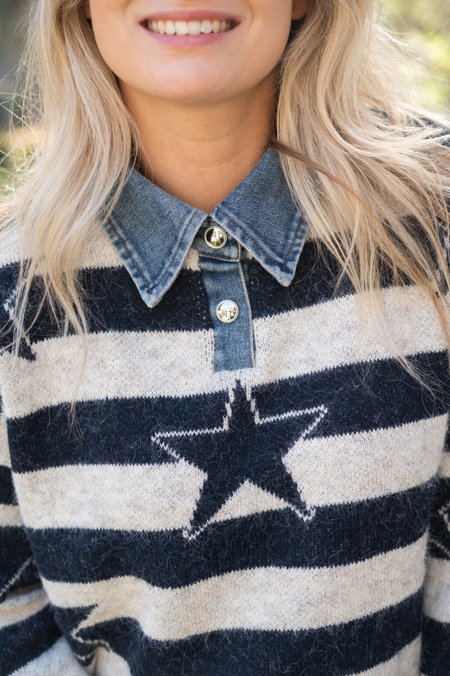 Sweater Star met denim kraag
