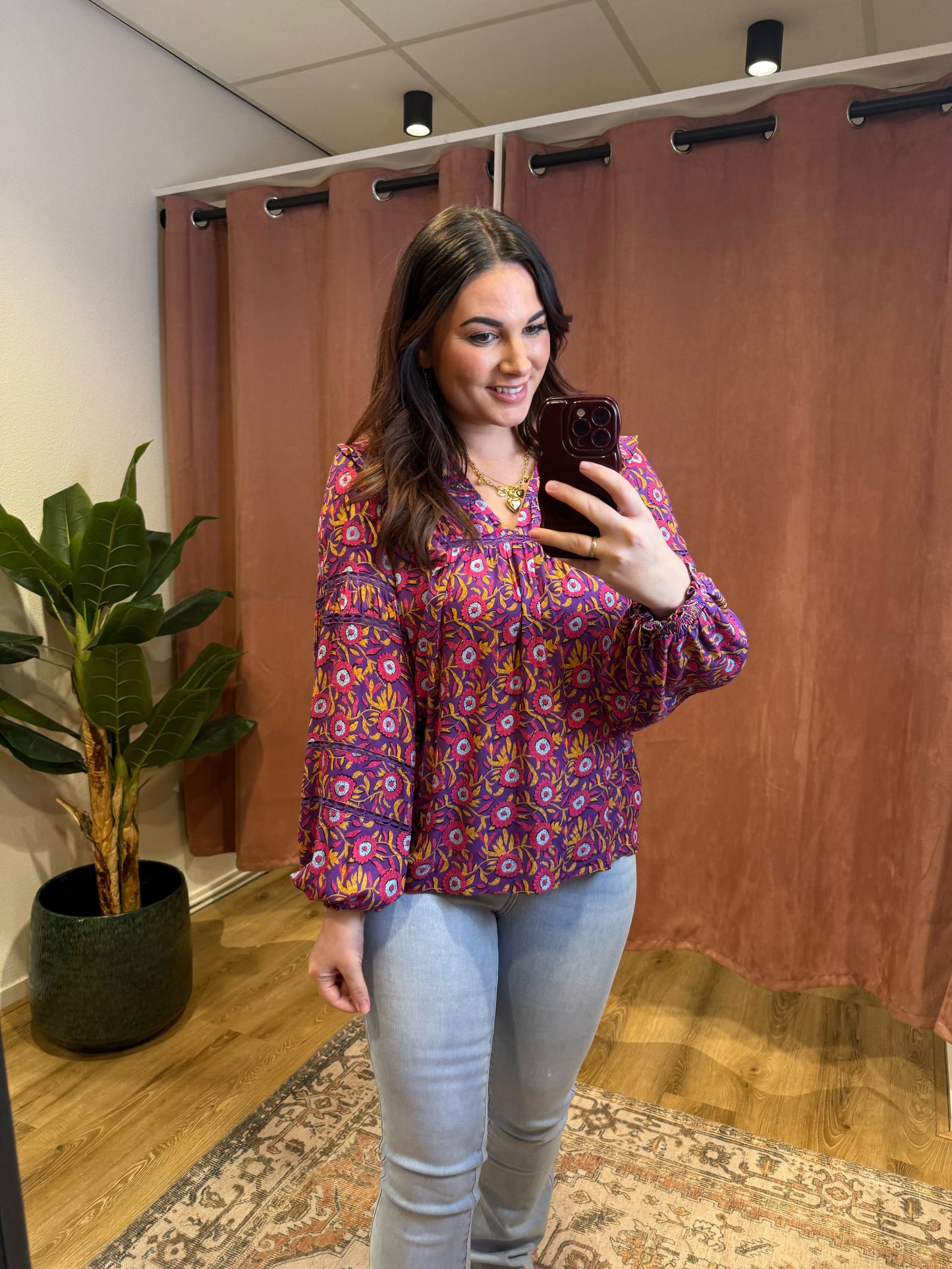 Harper & Yve Blouse Jess - Roze gebloemde viscose blouse