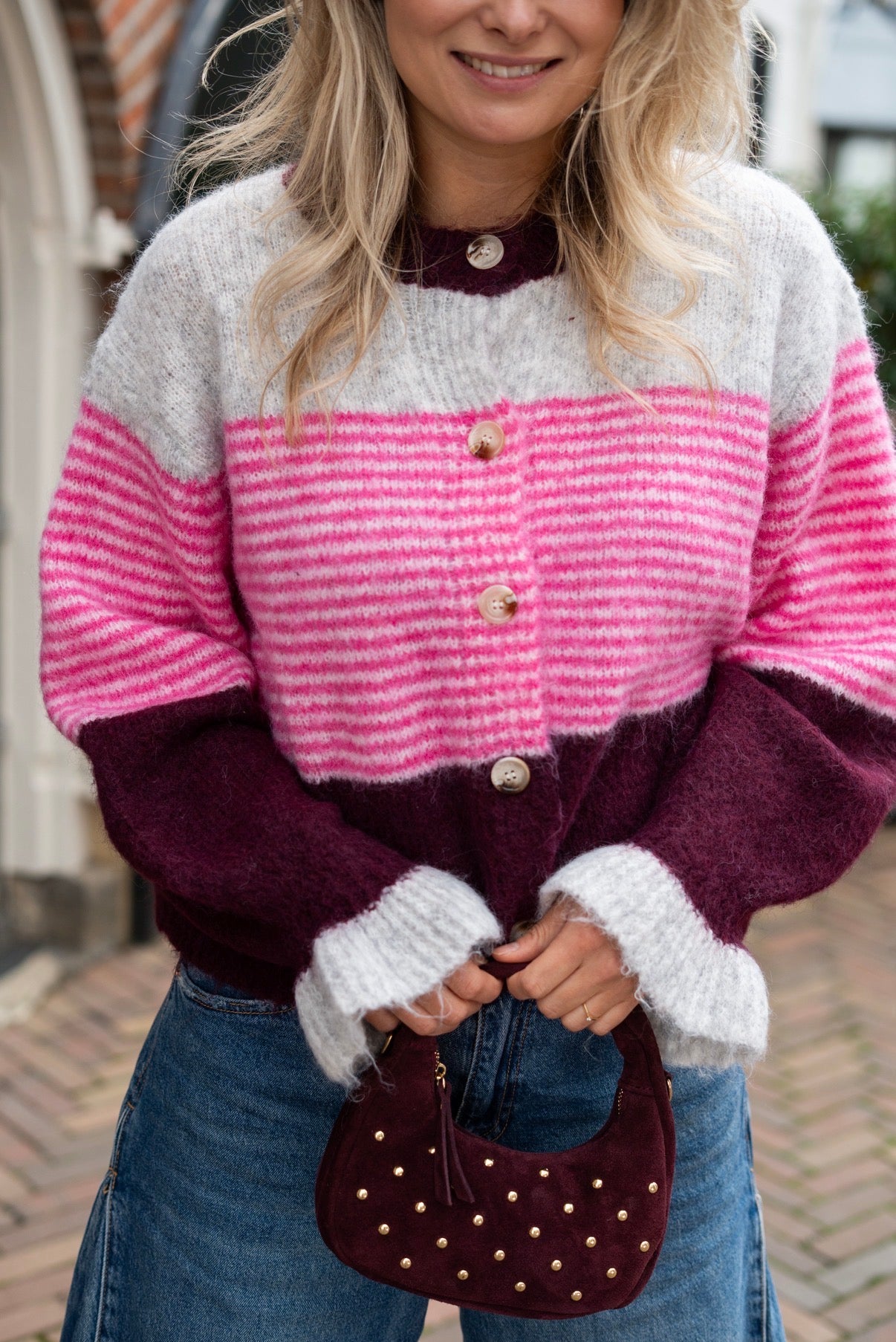 Vest Feline Bordeaux roze met ruffle mouw