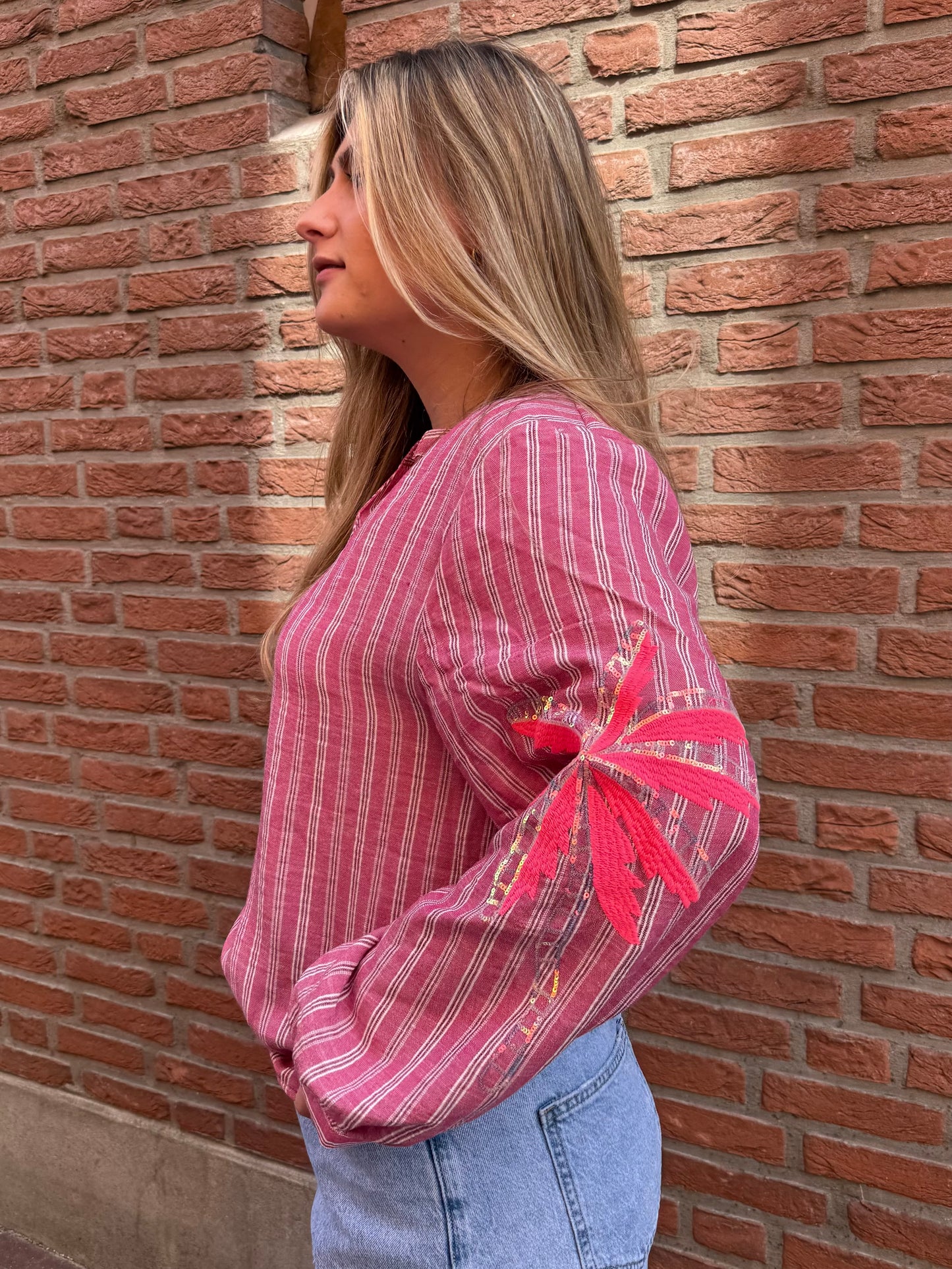 Blouse Palm Neon Roze