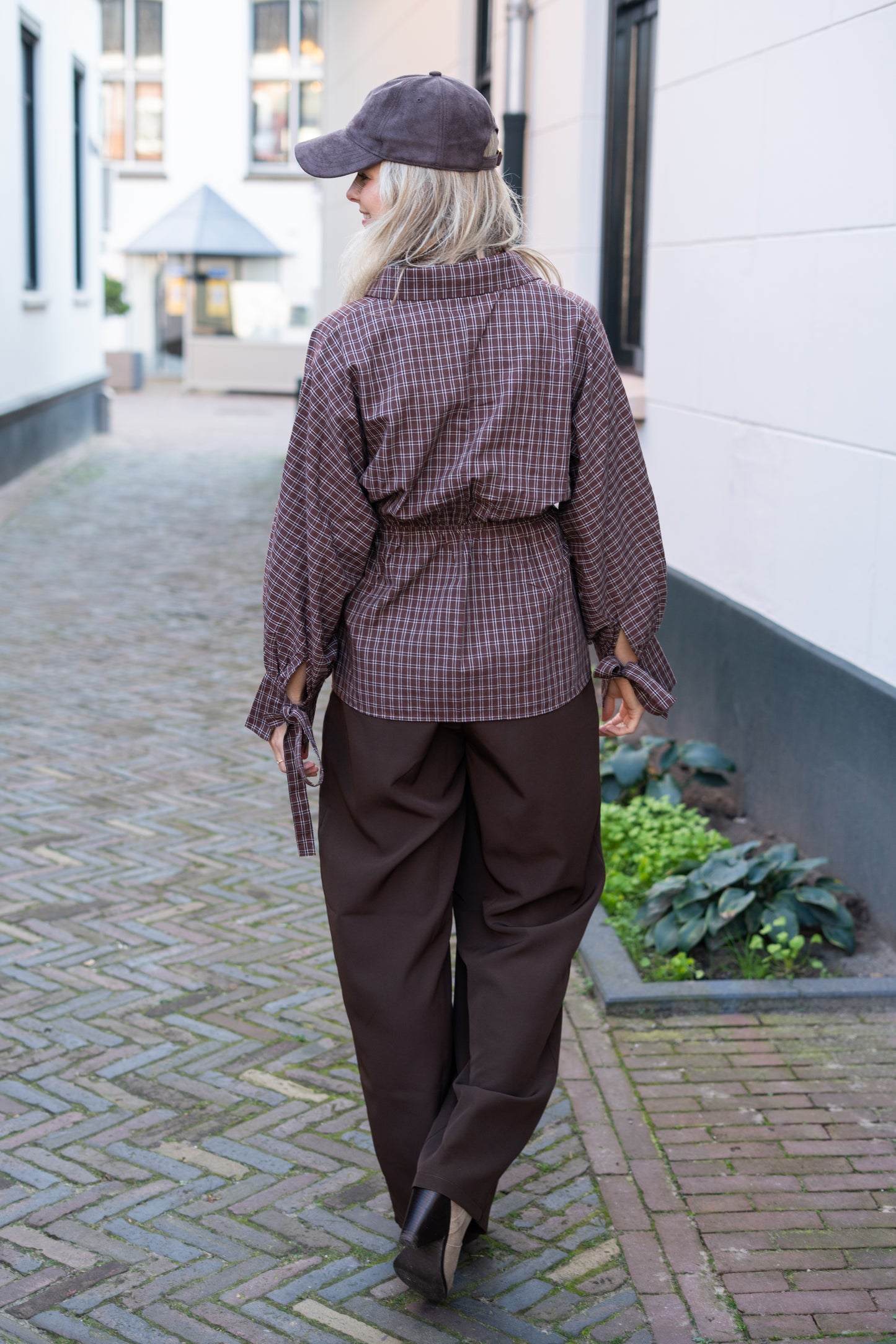 Blouse Rimke bruin geblokt