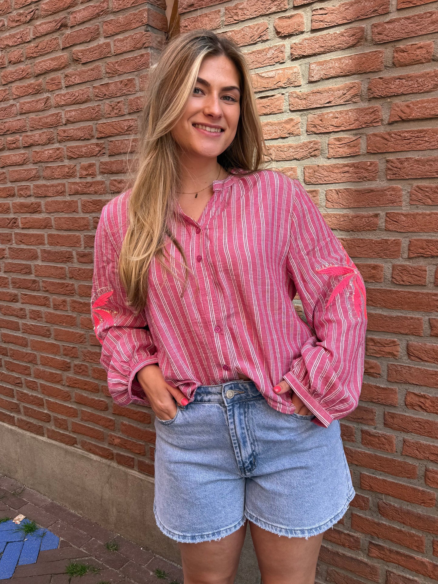 Blouse Palm Neon Roze