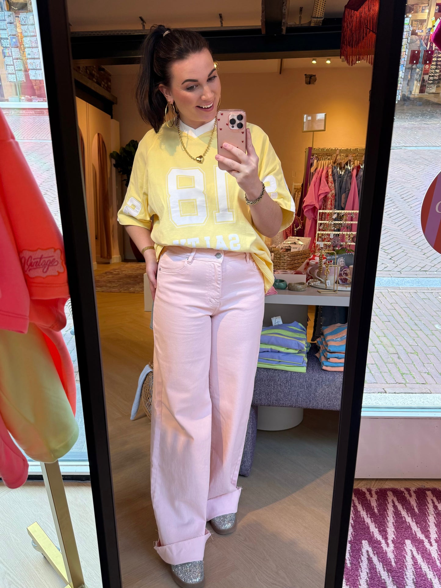 Lichtroze extra long jeans Lisa