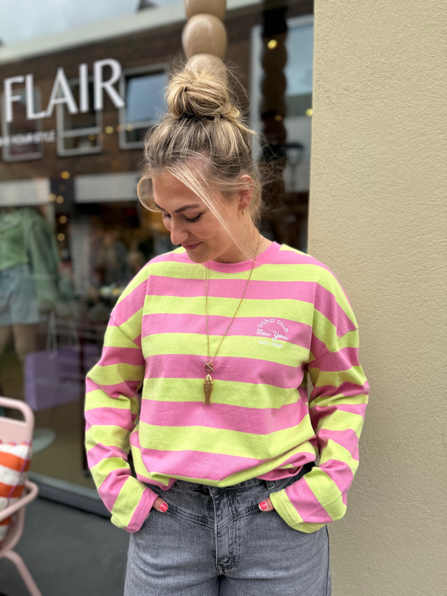 Longsleeve Soho Club Lime Roze
