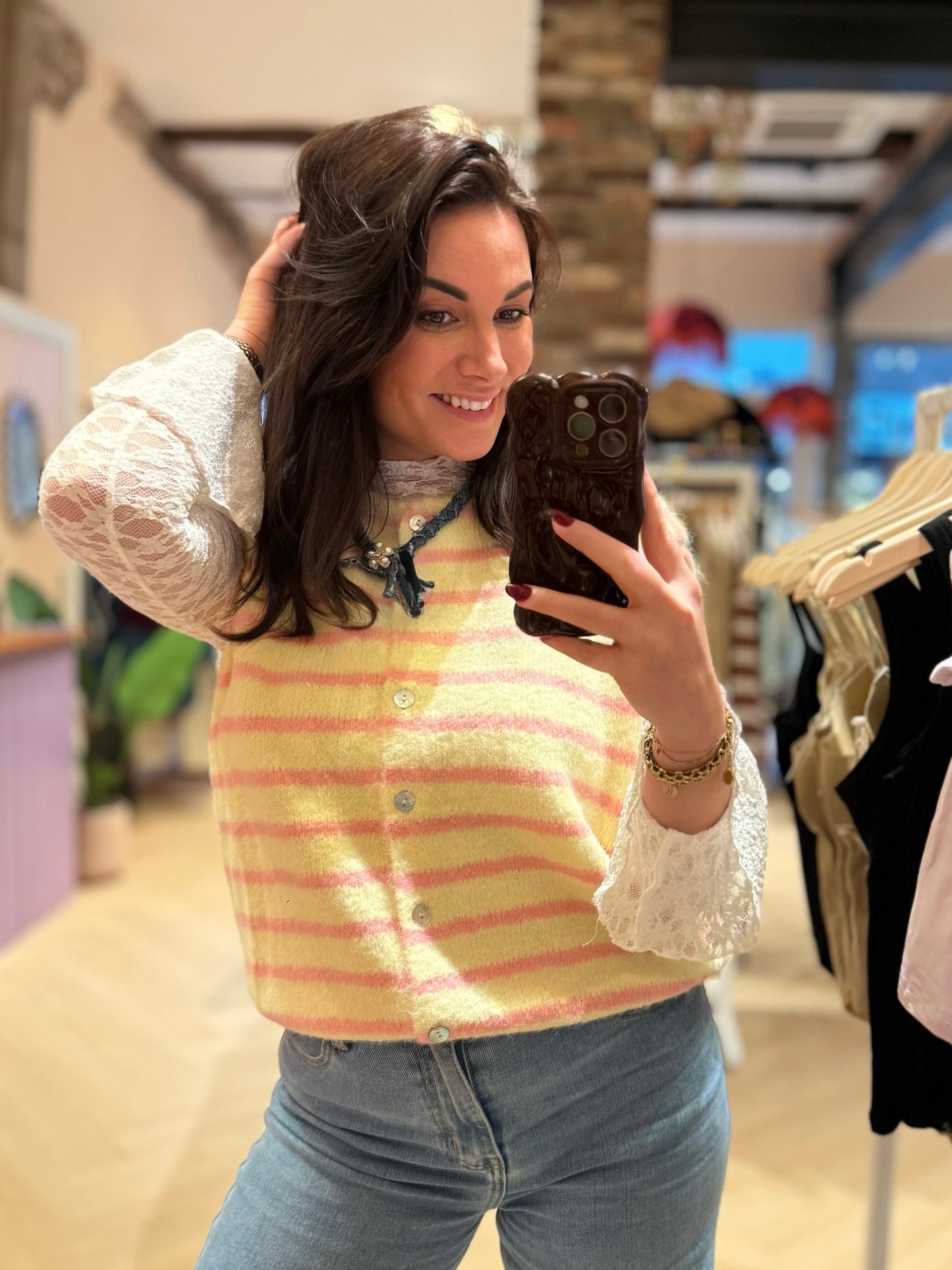 Gilet Nienke Geel Roze