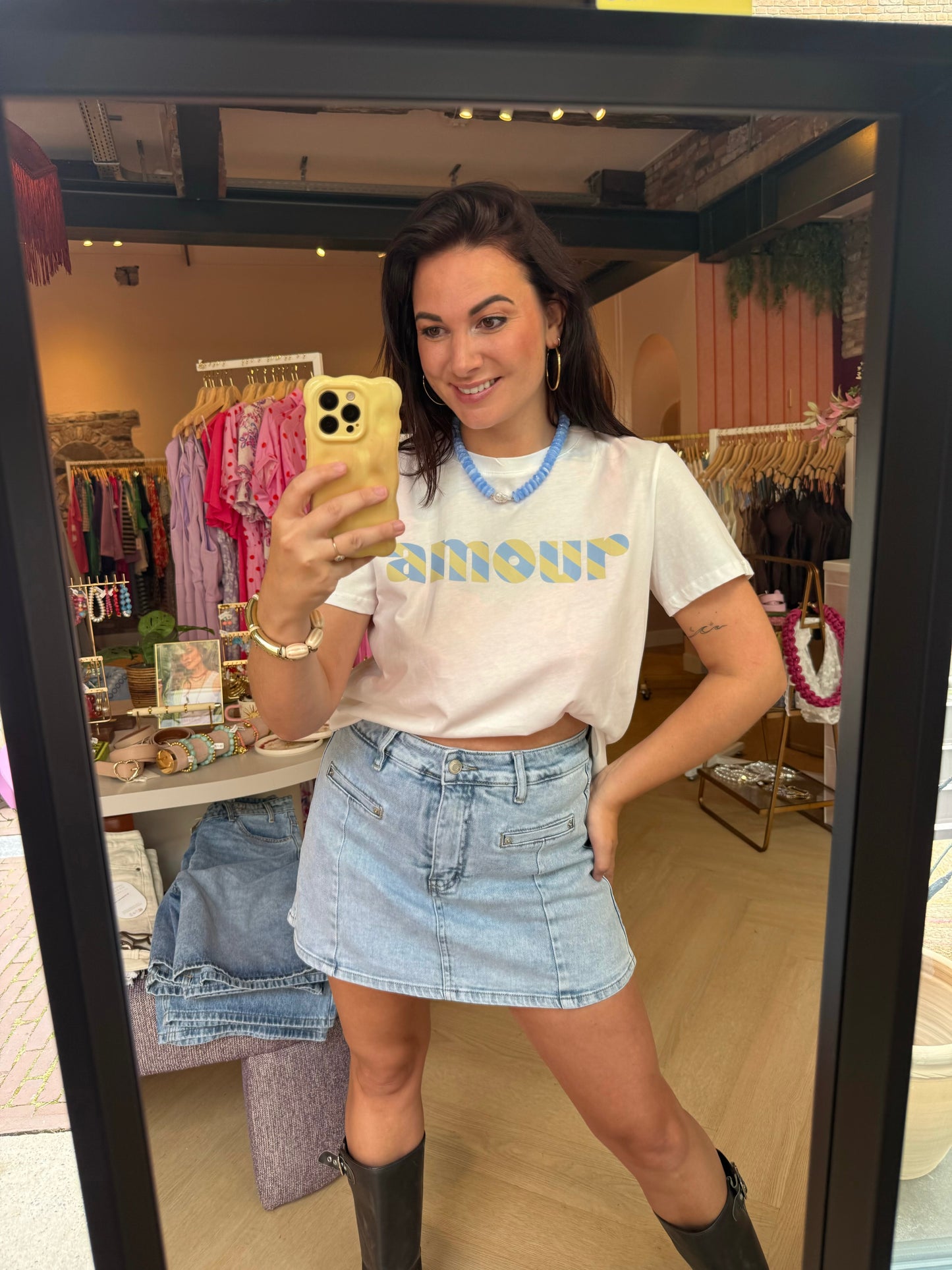 T-shirt Amour Blauw Geel