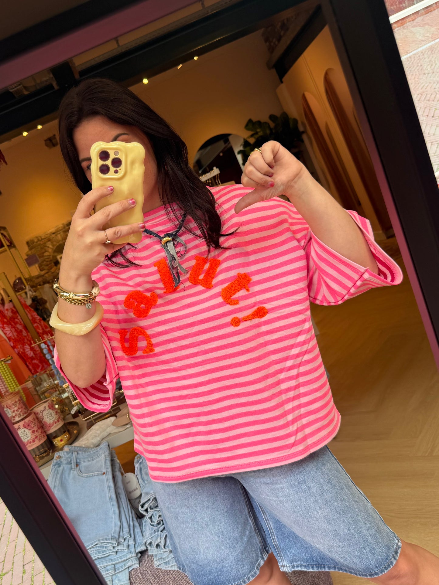 T-shirt Backprint Salut Roze Gestreept