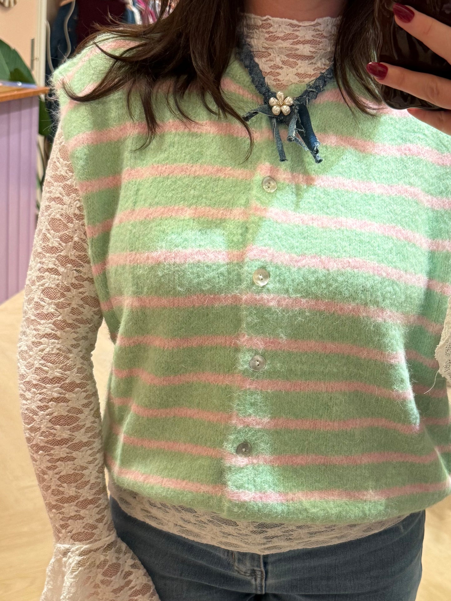 Gilet Nienke Groen Roze