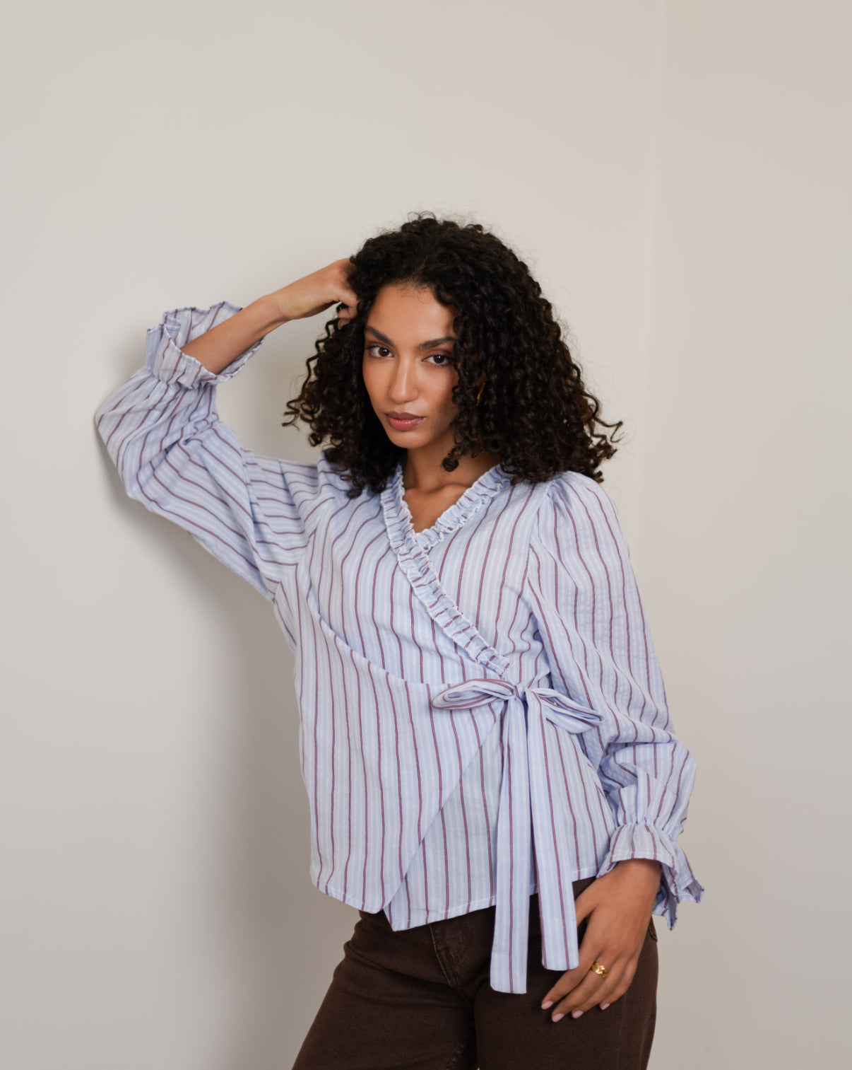 Blouse Maud Blauw Bruin Gestreept