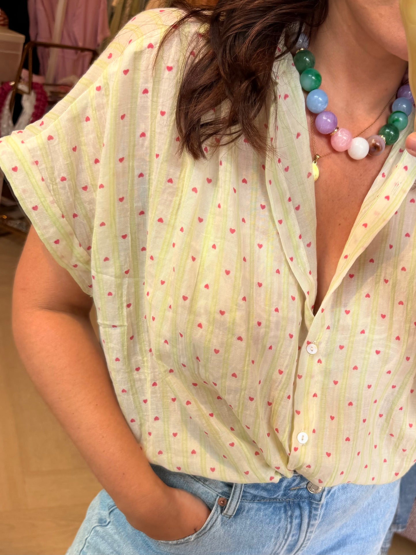 Blouse Lizzy Groen Gestreept met Hartjes