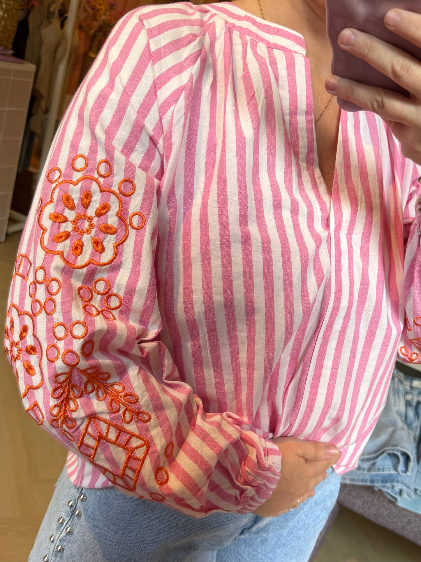 Roze Gestreepte Blouse Aike