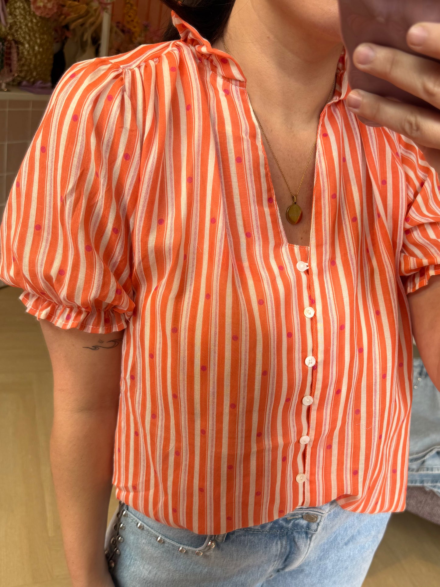 Oranje met Stippen Blouse Vikki