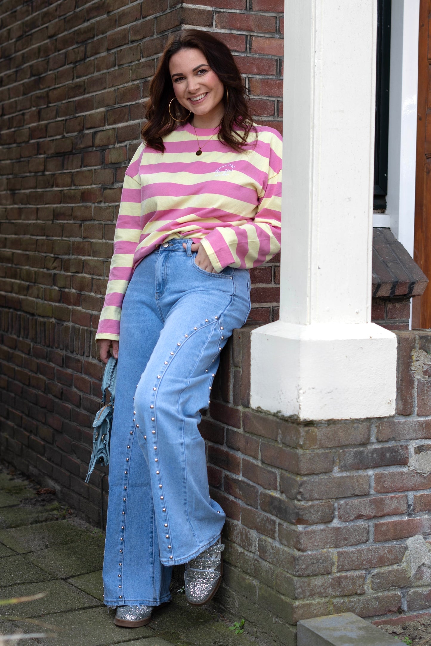 Jeans Pom Blue Denim Wide Leg