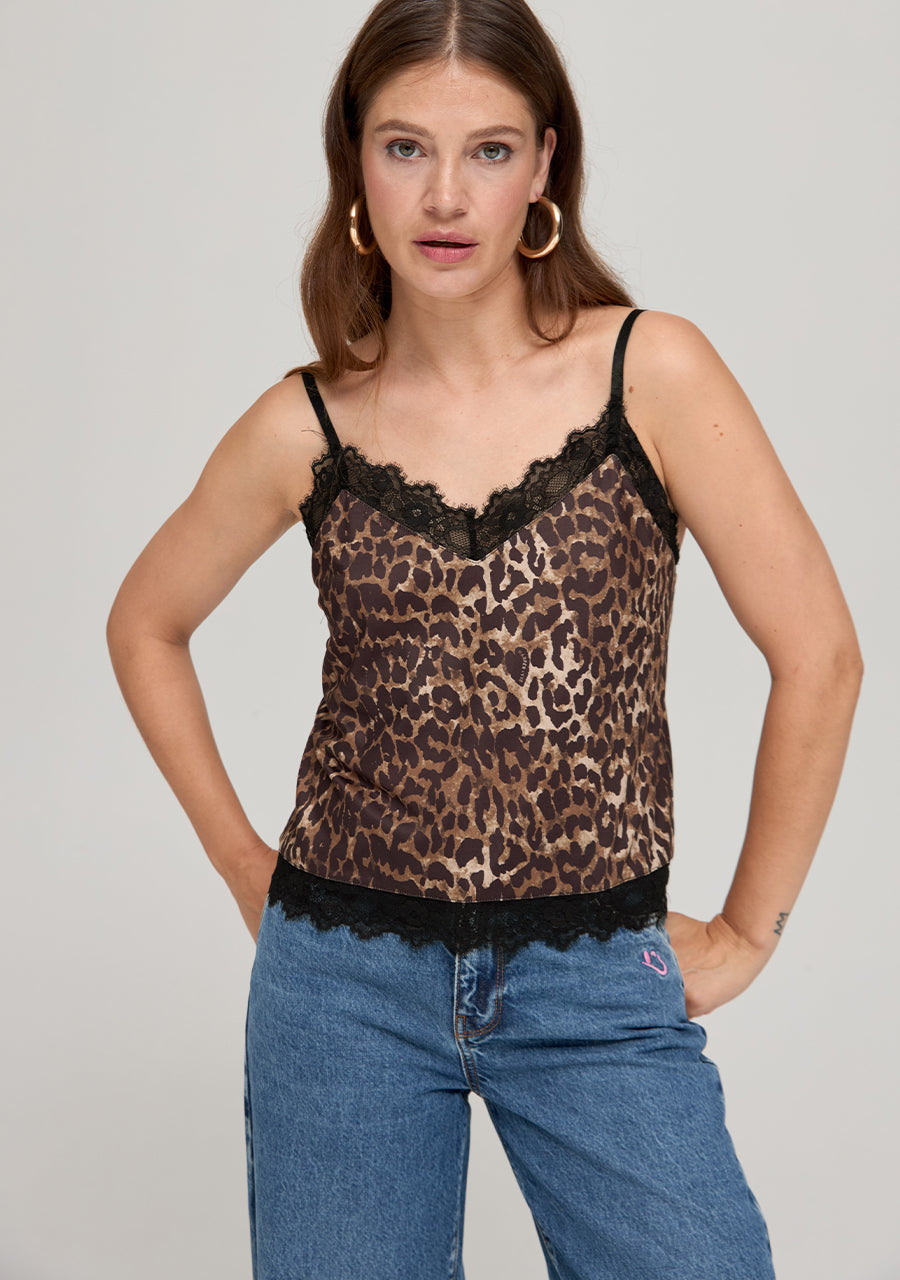 Harper & Yve Top Lara - Leopard kanten top met spaghettibandjes