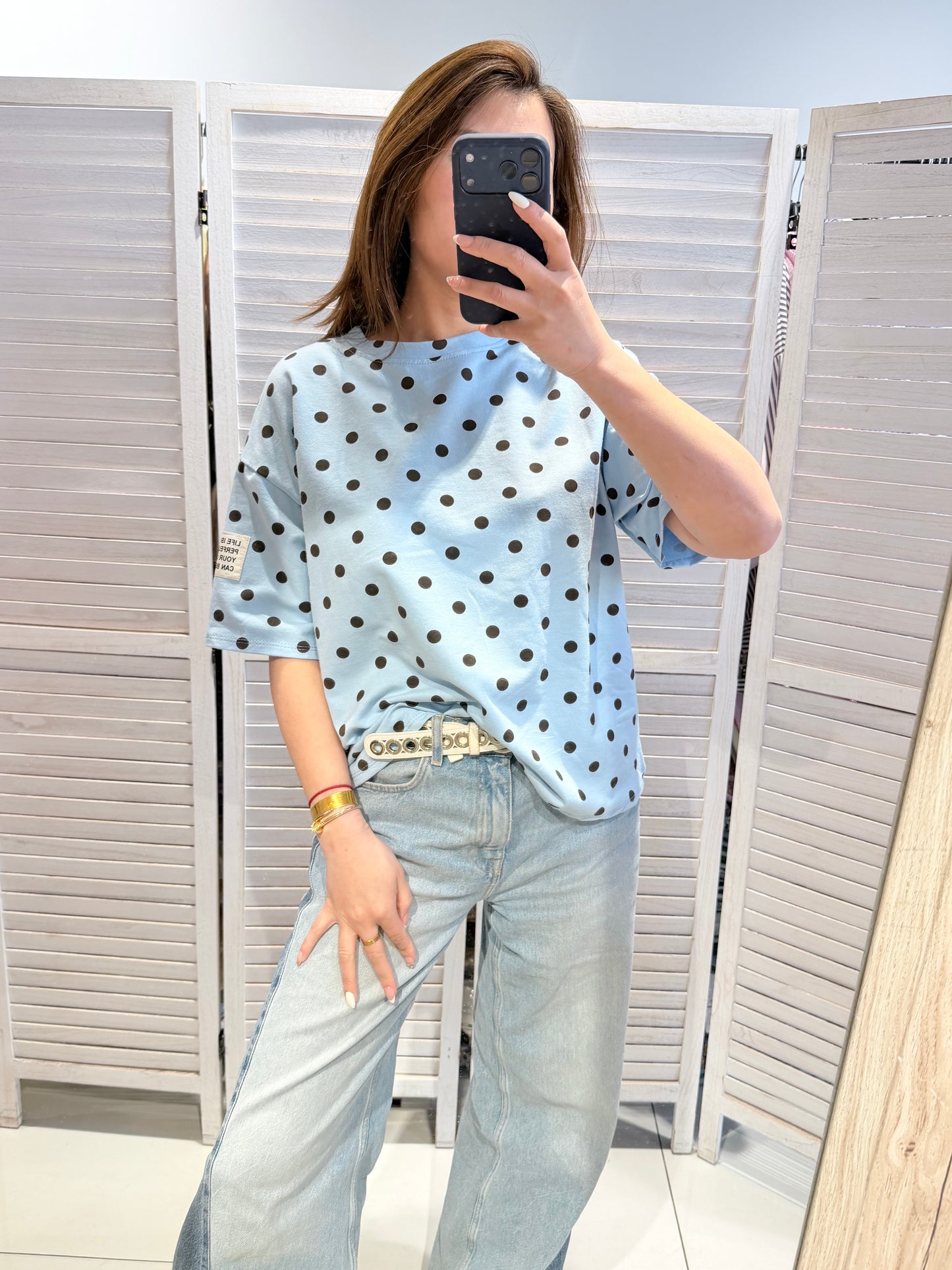T-shirt Life Blauw Stippen