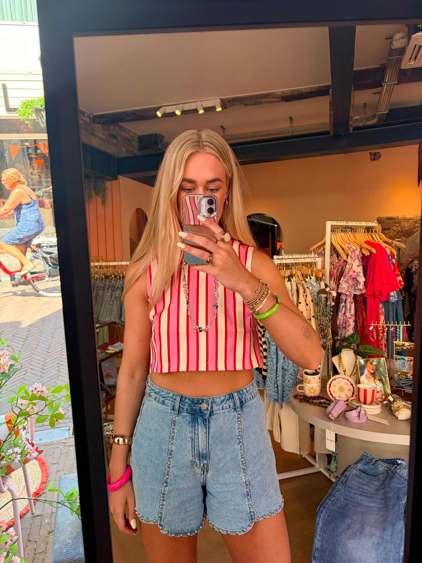 Top Lente Stripe Geel Roze