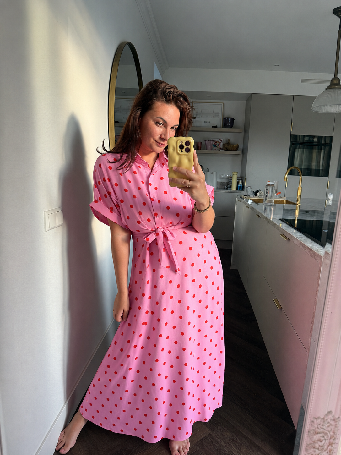 Jurk Daisy Roze met Oranje Stippen