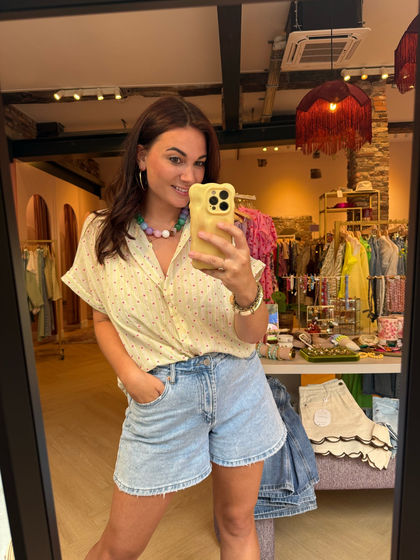 Blouse Lizzy Groen Gestreept met Hartjes